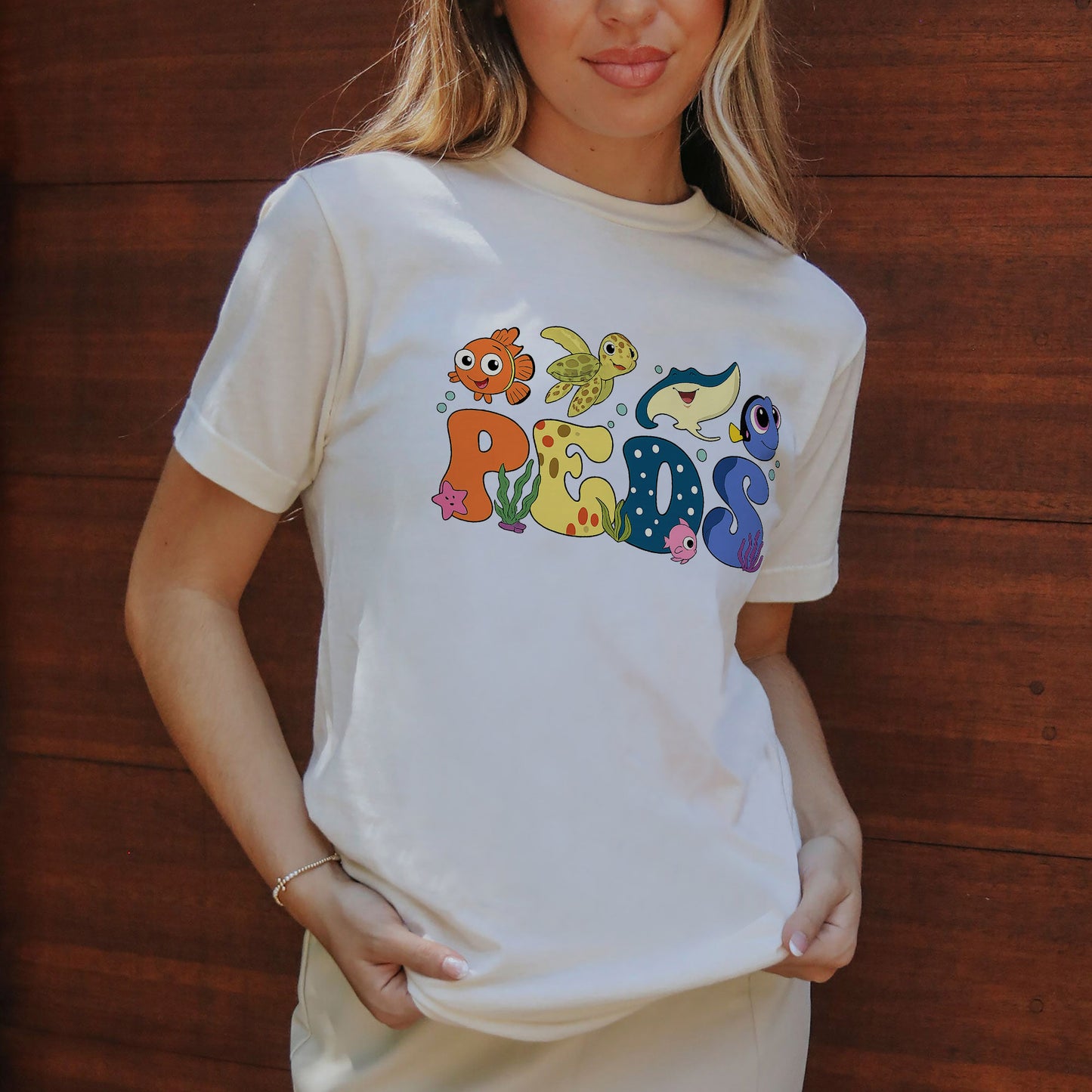 Peds Nurse – Underwater Sea Animal Design for Pediatric Nurses T-Shirt - Natural- Up To 5XL