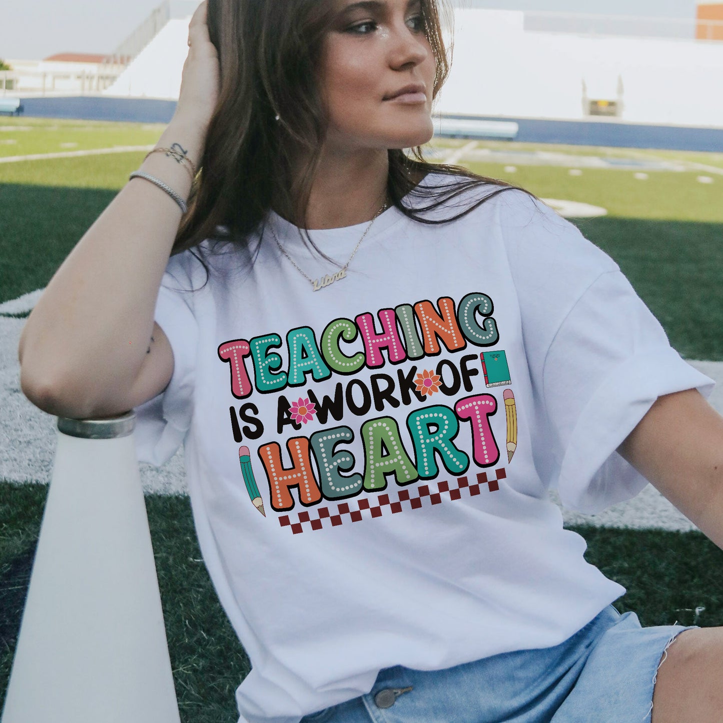Teaching Is A Work of Heart T-Shirt - Funny Shirt For Teacher - White- Up To 5XL