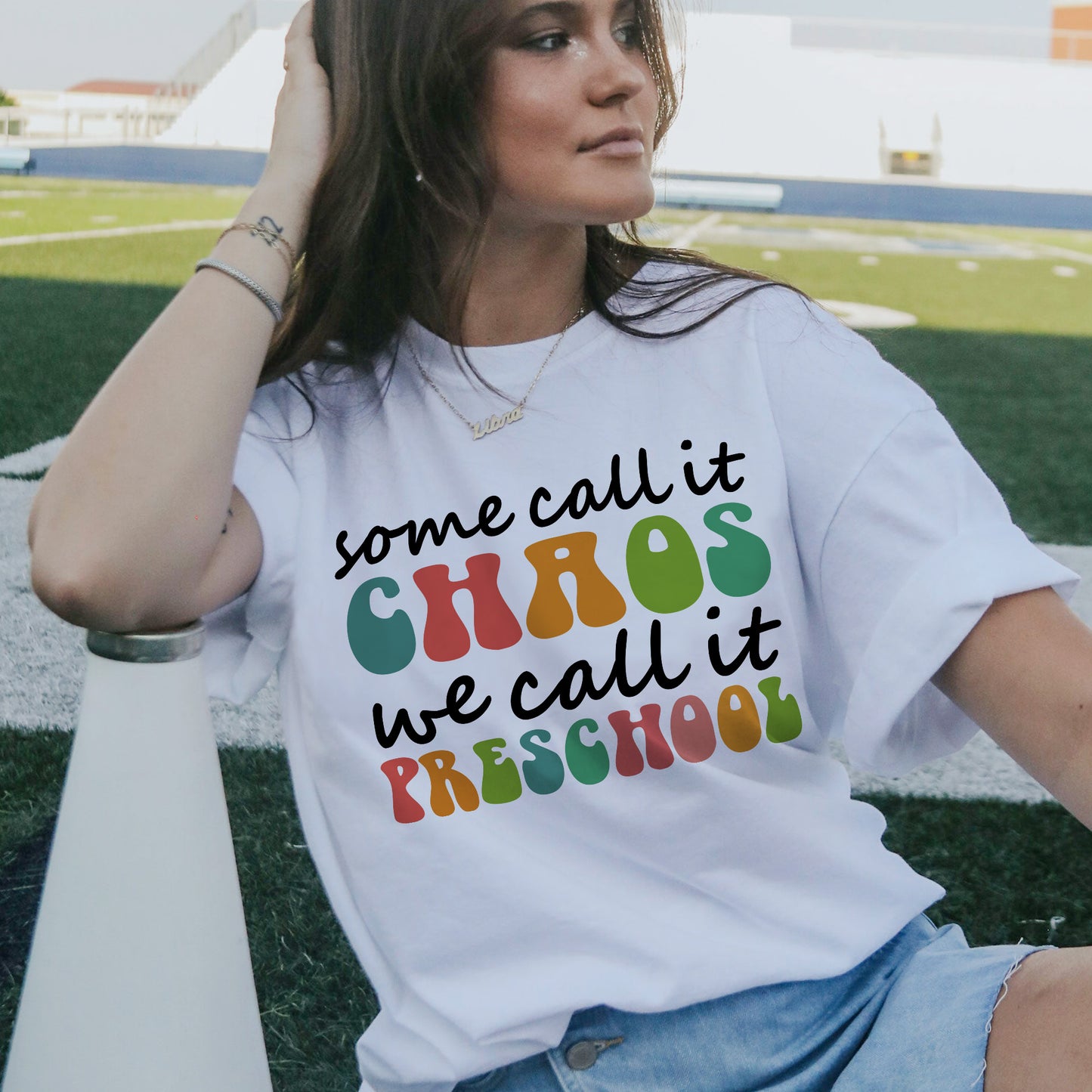 Some Call It Chaos We Call It Preschool T-Shirt - Funny Shirt For Teacher - White- Up To 5XL