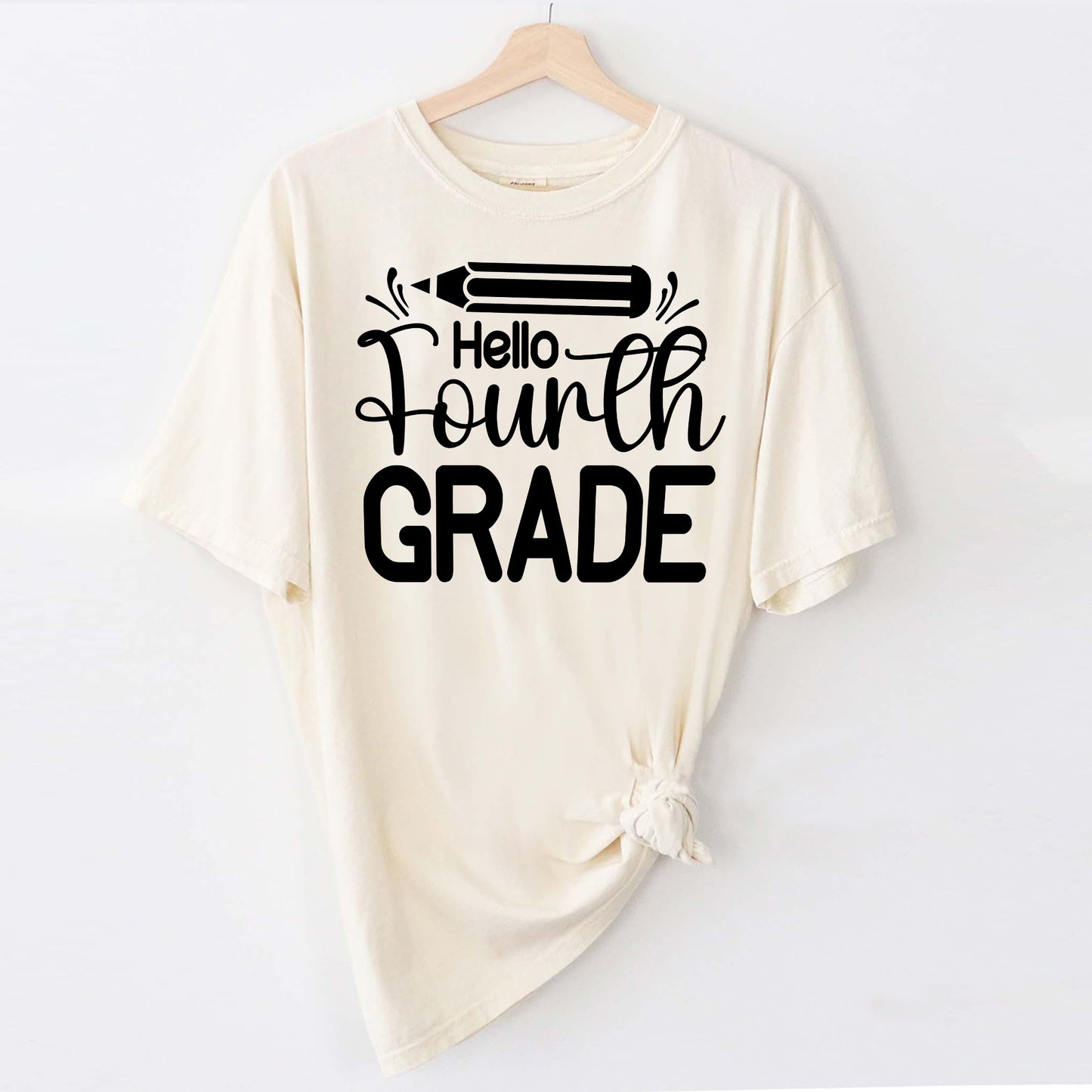 Hello Fourth Grade – Cute Back to School Teacher & Student T-Shirt- Funny Shirt For Teacher - Natural - Up To 5XL