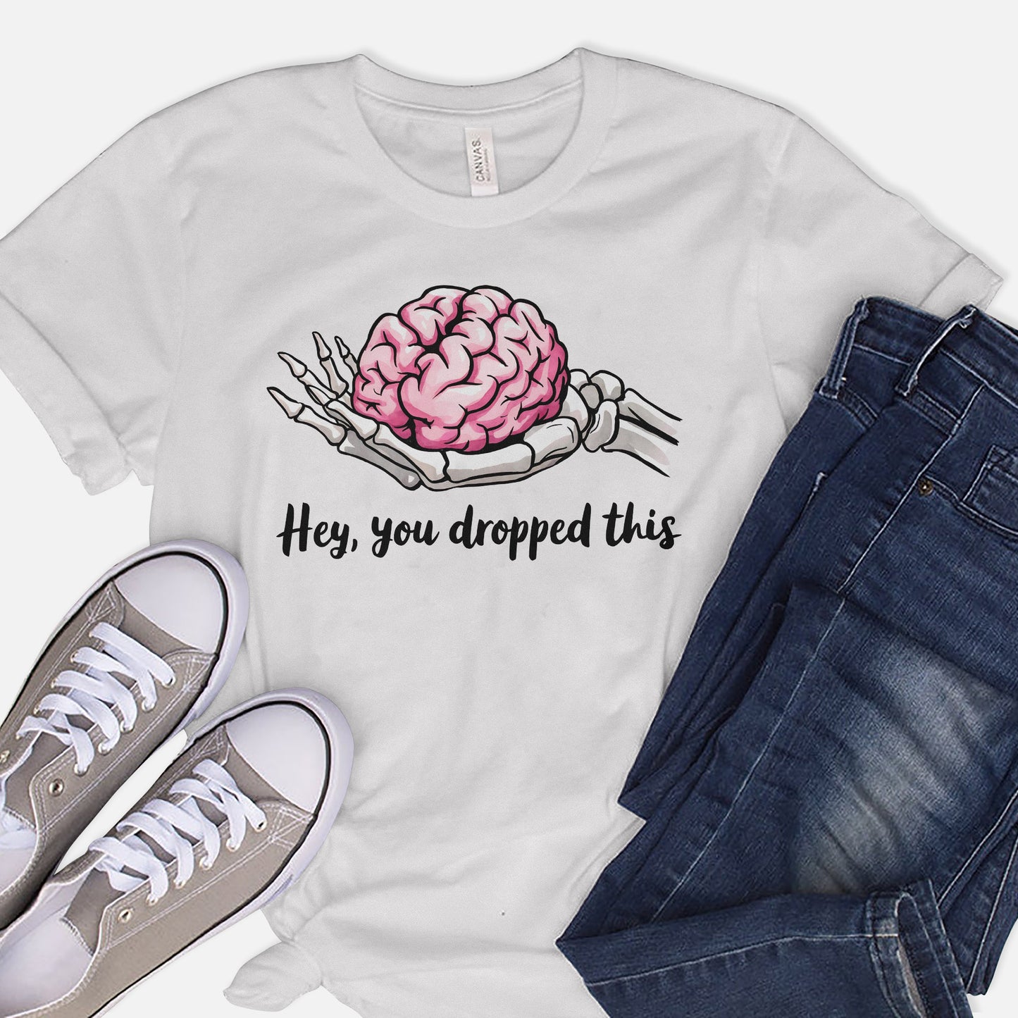 Funny Sarcastic Shirt – Hey You Dropped This – Clever Skeleton Tee - White - Up To 5XL