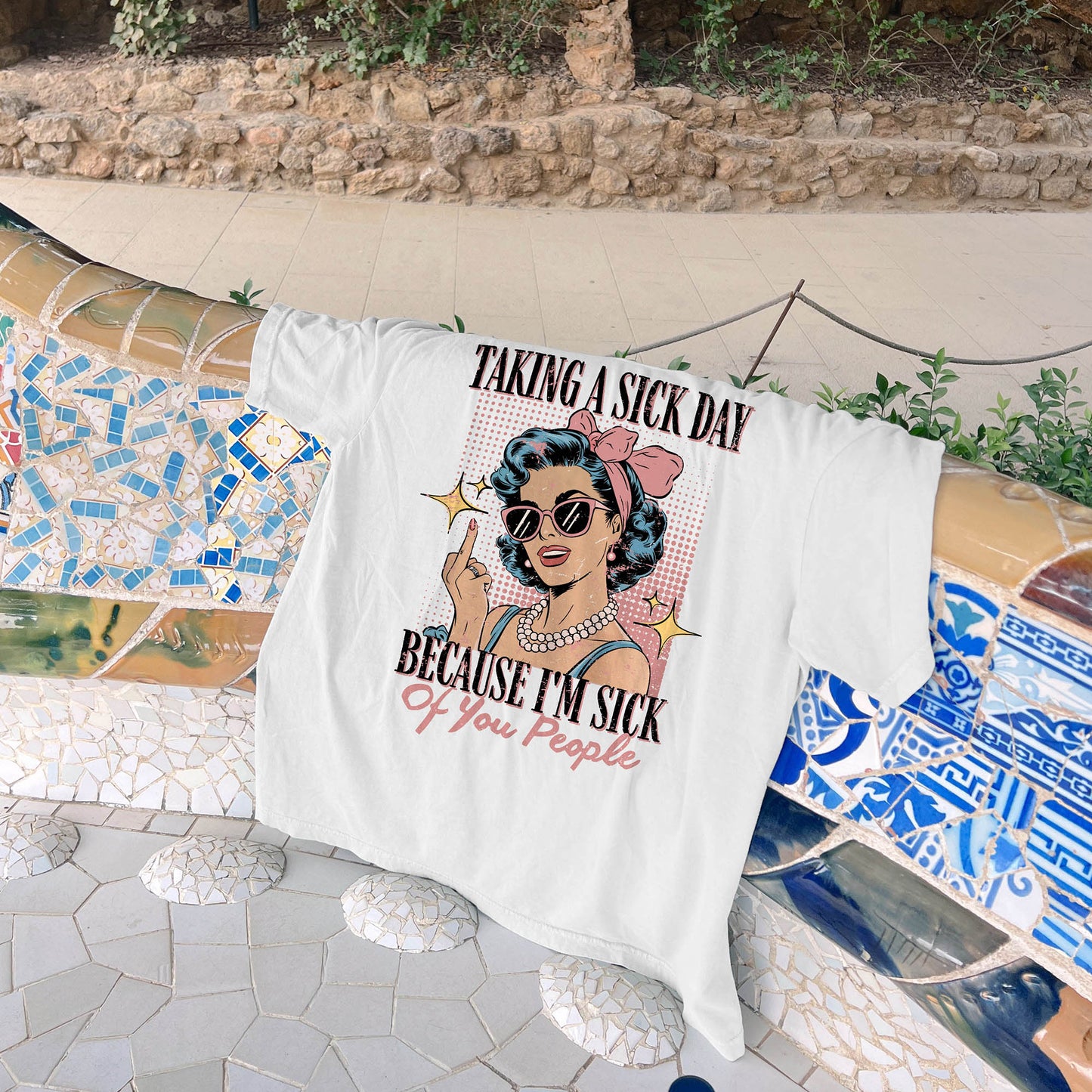 Taking A Sick Day Because I'm Sick Of You People T-Shirt – Funny Passive Aggressive Graphic Tee for Work – White – Sizes Up to 5XL