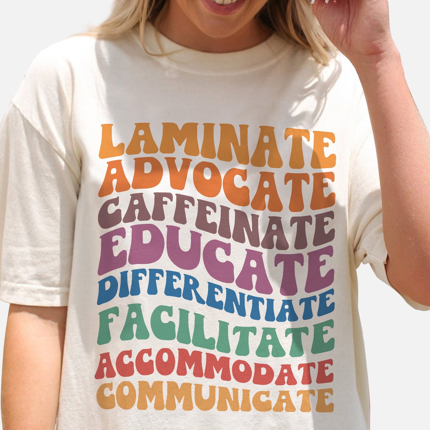 Laminate Advocate Caffeinate Teacher Shirt - Funny Shirt For Teacher - Natural - Up To 5XL