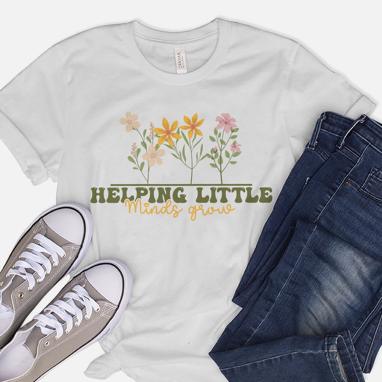 Helping Little Minds Grow T-Shirt - Funny Shirt For Teacher - White- Up To 5XL