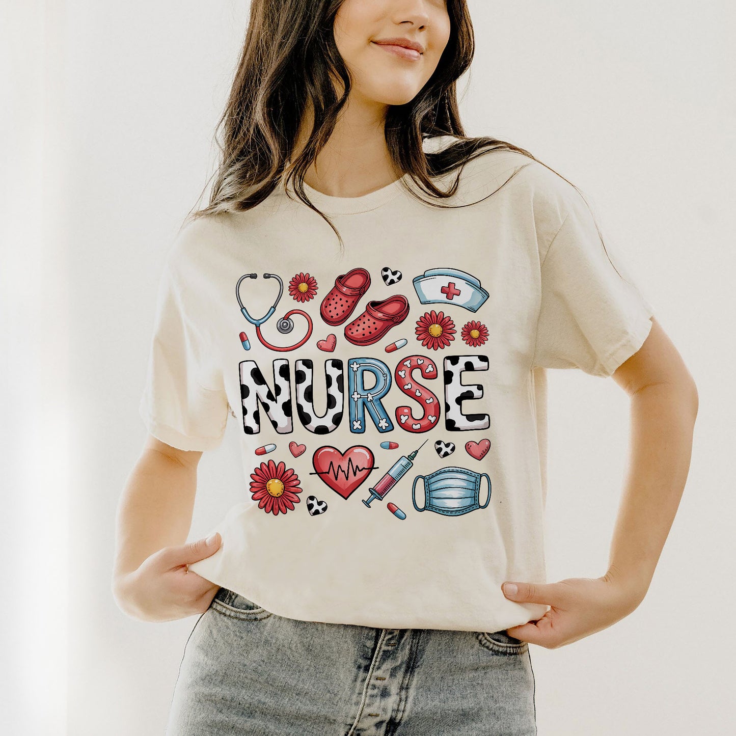 Cute Icon Nurse Shirt – Nursing Graphic Tee Gift For Nursing - Natural - Up To 5XL