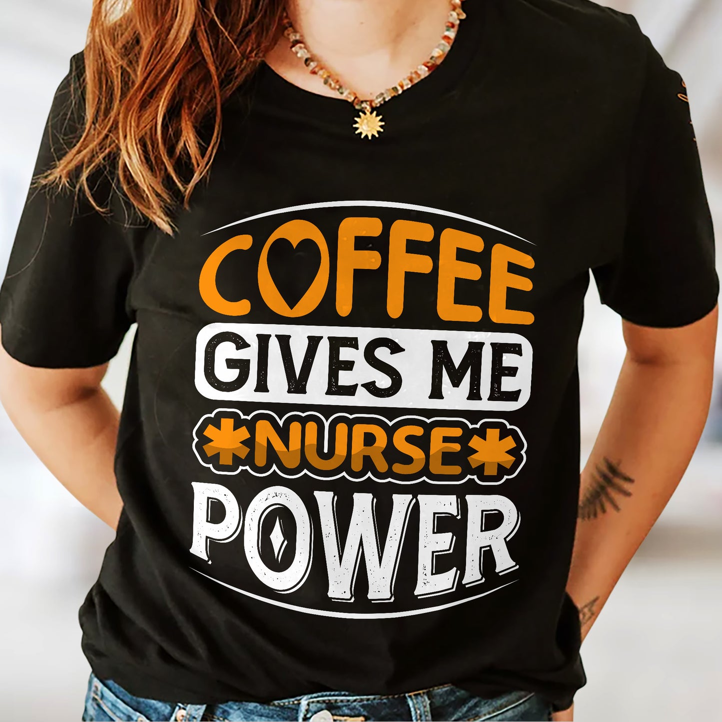 Coffee Gives Me Nurse Power T-Shirt - Funny Coffee Tees For Nurse - Black - Up To 5XL
