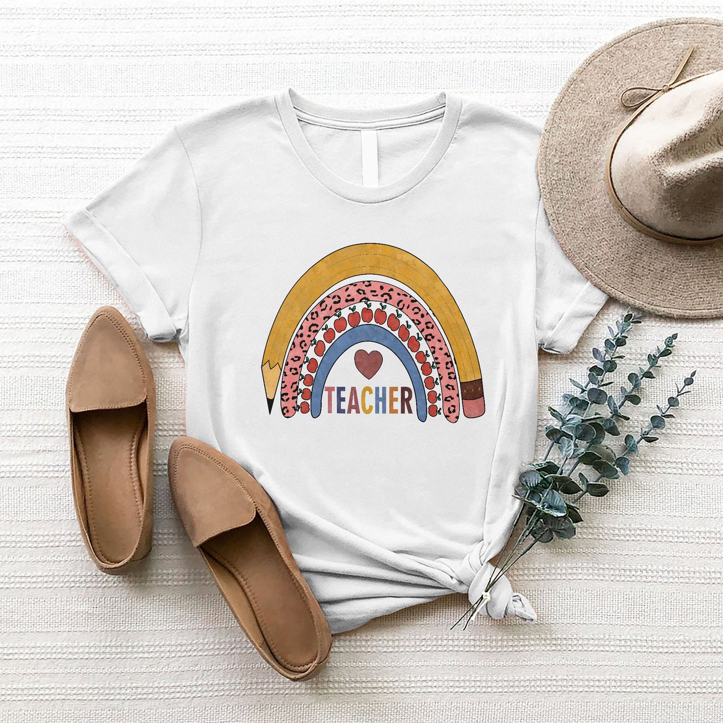 Teacher Rainbow T-Shirt - Funny Shirt For Teacher - White- Up To 5XL