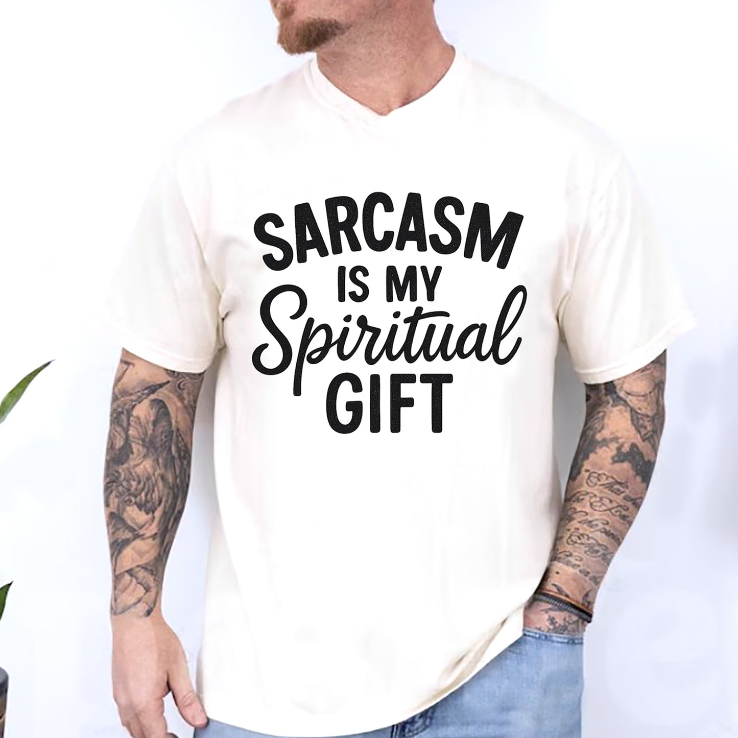 Sarcasm Is My Spiritual Gift T-Shirt - Funny Jesus Shirt For Christians- White- Up To 5XL