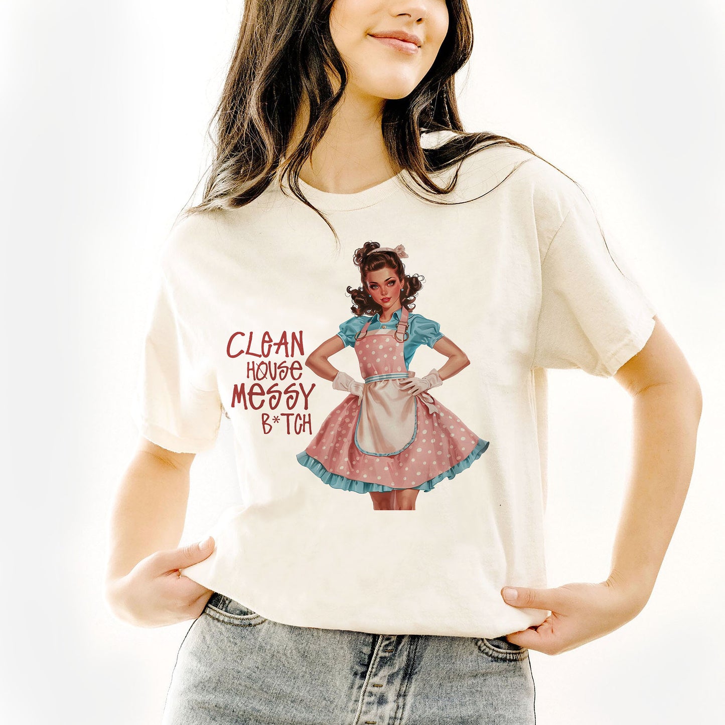 Clean House Messy B*tch T-Shirt – Funny Women Sarcastic Tee - White - Up To 5XL