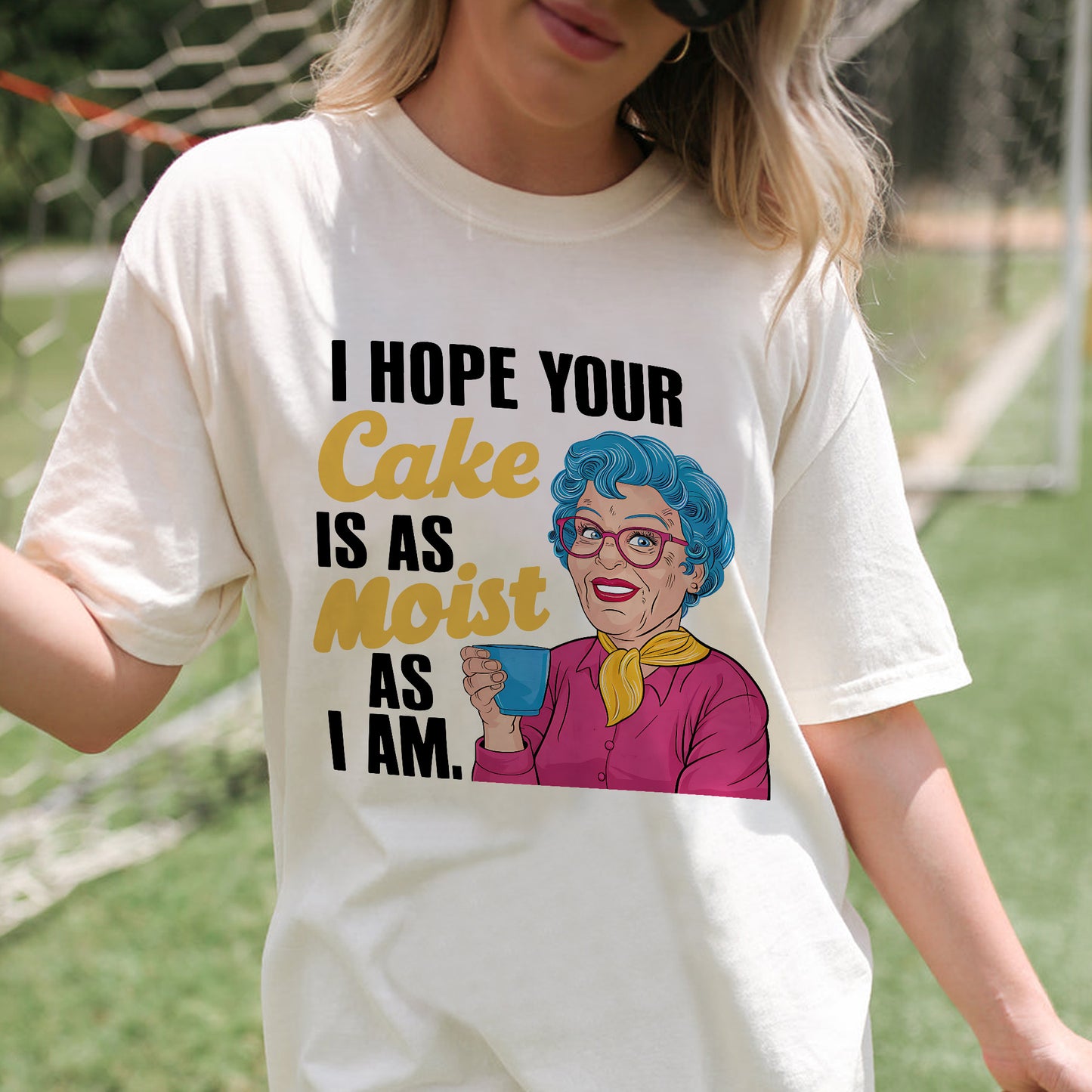 Funny Inappropriate Humor Shirt - Retro Sarcastic Moist Cake Grandma T-Shirt - Natural - Up To 5XL