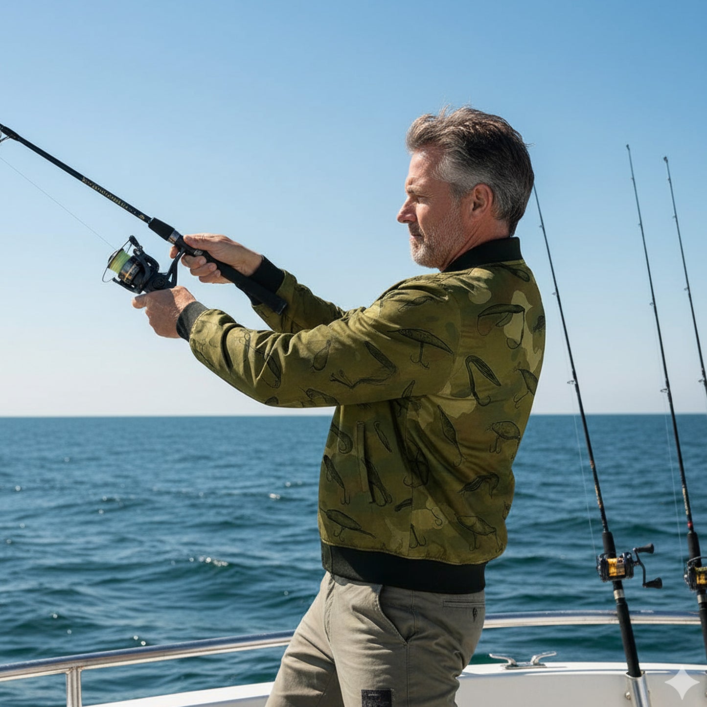 Camo Fishing Lure Bomber Jacket – Outdoor Angler Style