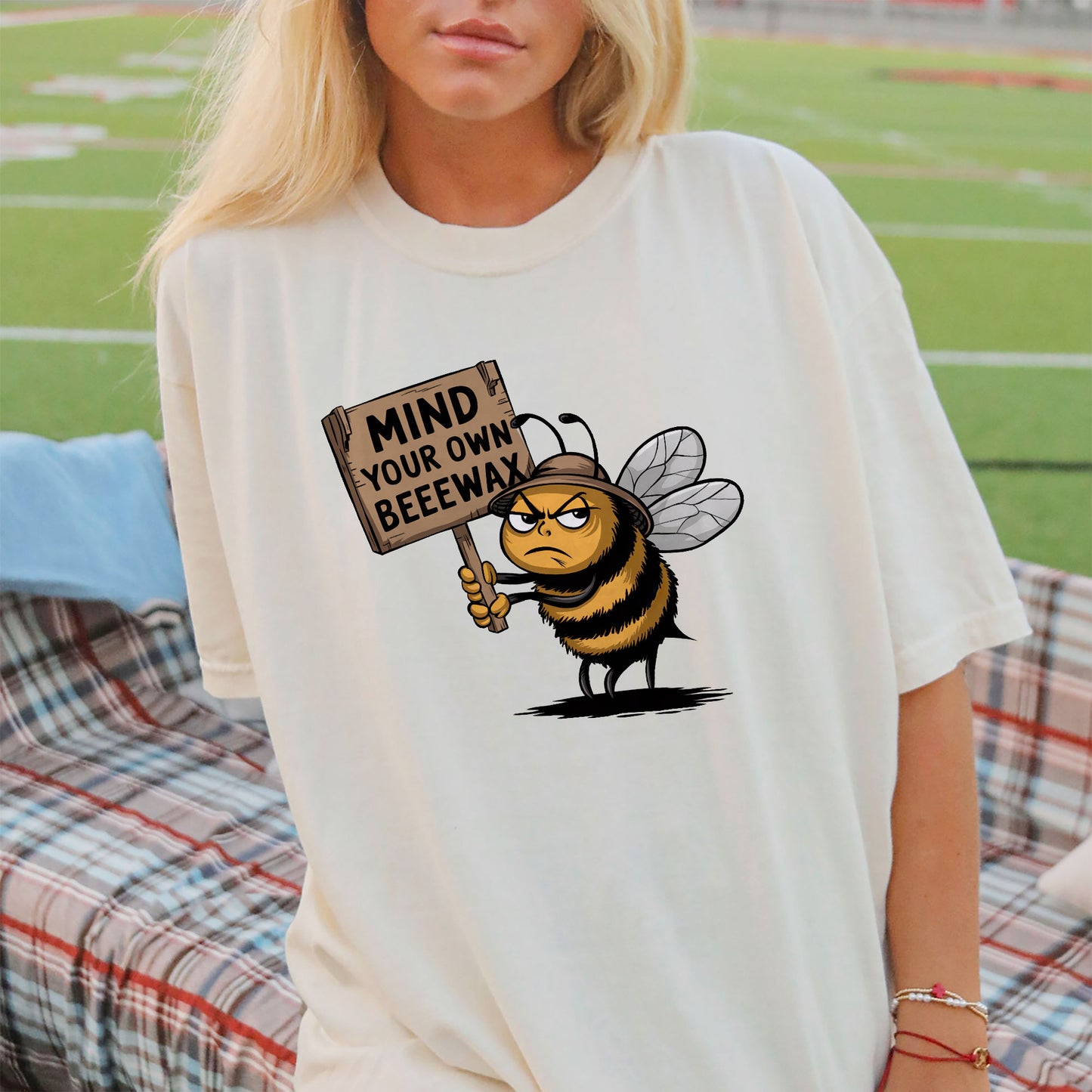 Funny Bee Shirt – Mind Your Own Beewax Tee – Sarcastic Animal Humor T-Shirt for Adults - Natural - Up To 5XL