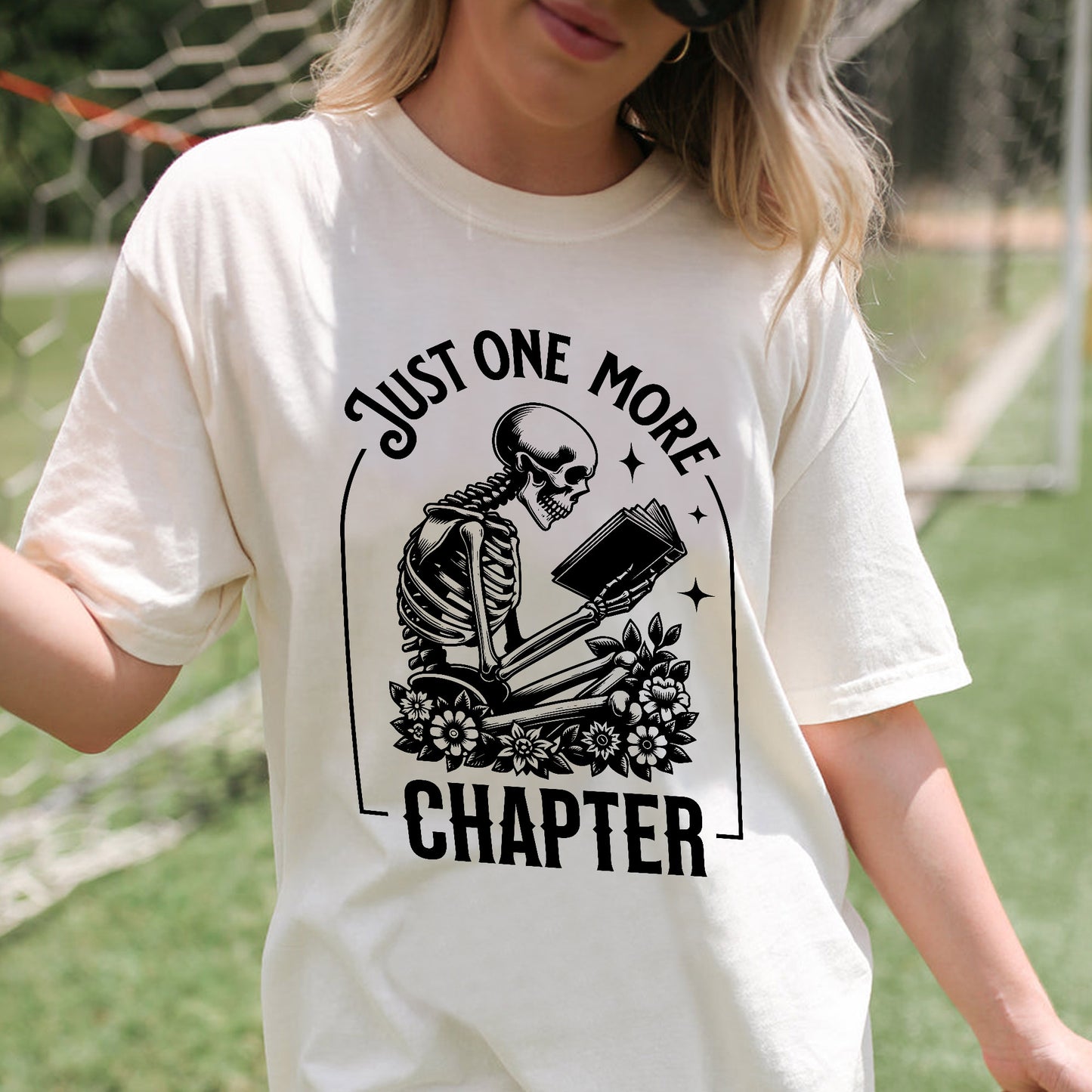 Bookworm Shirt – Just One More Chapter Skeleton Tee – Funny Book Lover Gift – Natural – Up To 5XL