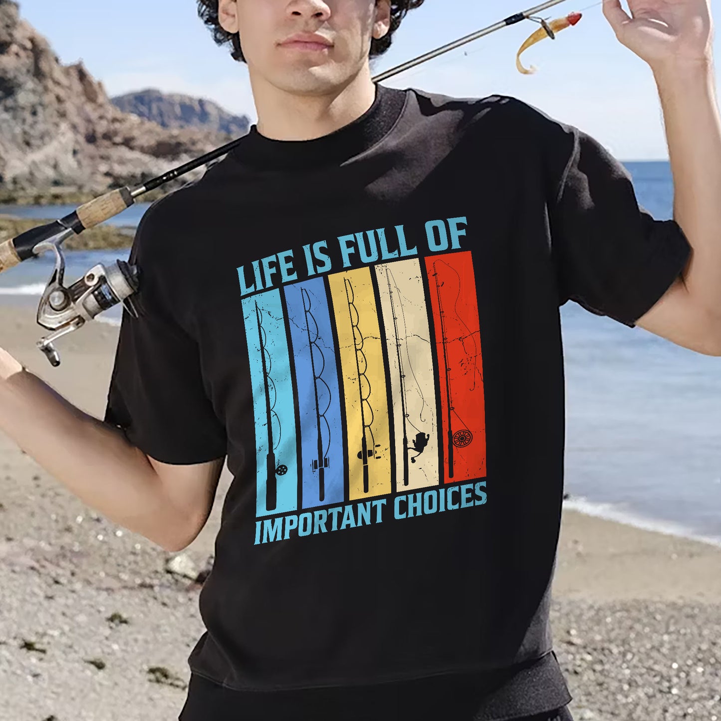 Vintage Fisherman Tee – Life Is Full of Important Choices Fishing Shirt – Angler Gift – Black – Up To 5XL