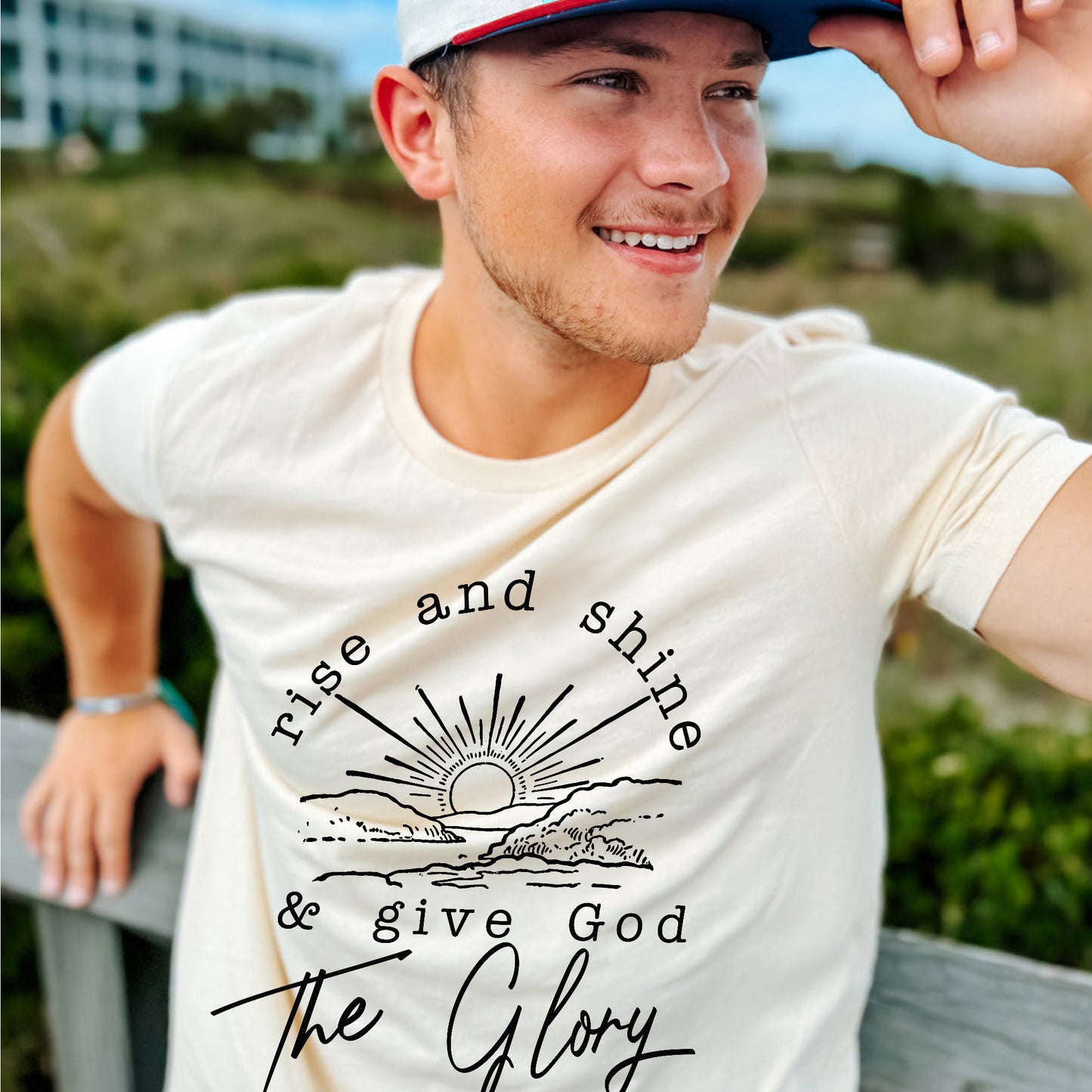 Christian Morning Shirt – Rise and Shine Give God the Glory – Faith-Based Worship Tee – Natural – Up To 5XL