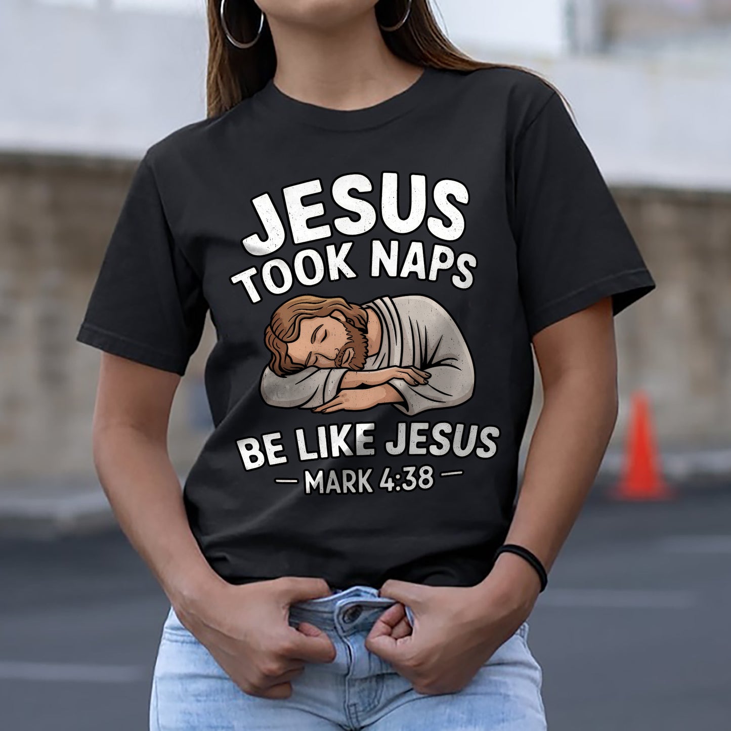 Funny Christian Shirt – Jesus Took Naps Be Like Jesus – Bible Verse Mark 4:38 Tee - Black- Up To 5XL