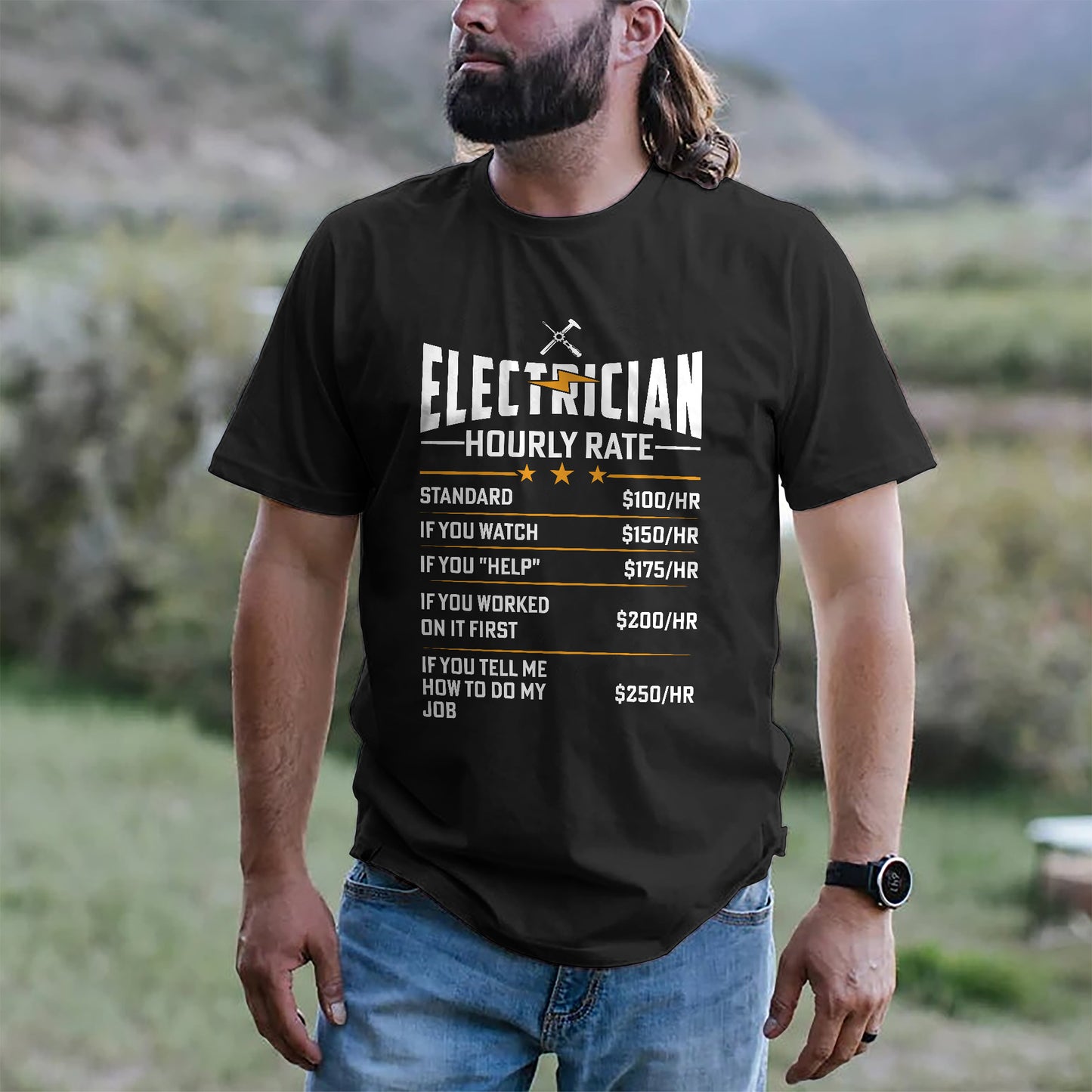 Funny Work Shirt – Electrician Hourly Rate Chart Tees – Black – Up To 5XL