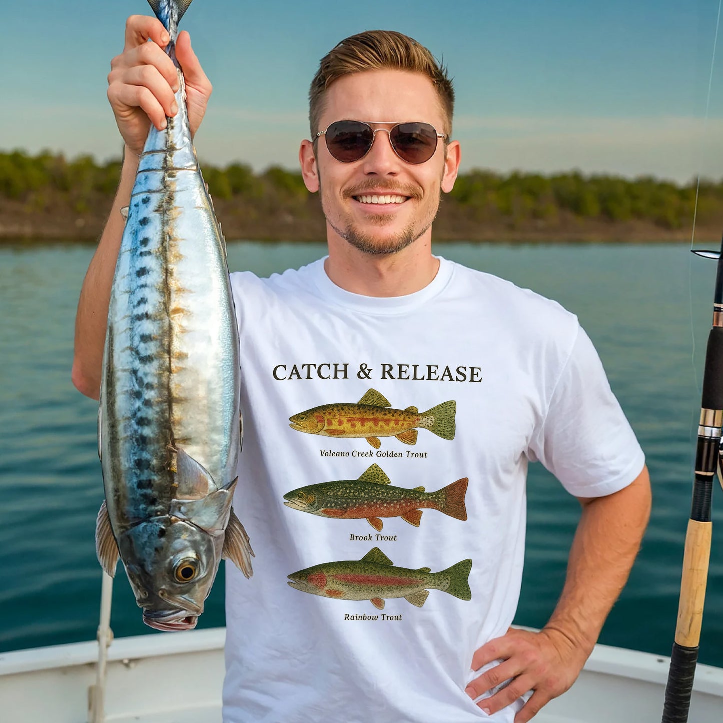 Catch & Release Shirt – Trout Fishing Tee – Fly Fishing Gift – White – Up To 5XL