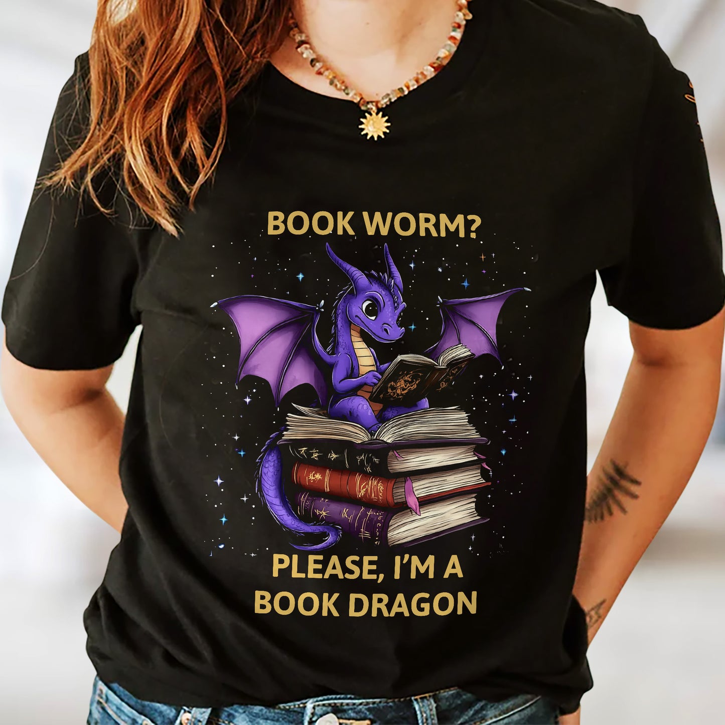 Funny Book Lover Shirt – Bookworm? Please, I’m a Book Dragon Tee – Black – Up To 5XL