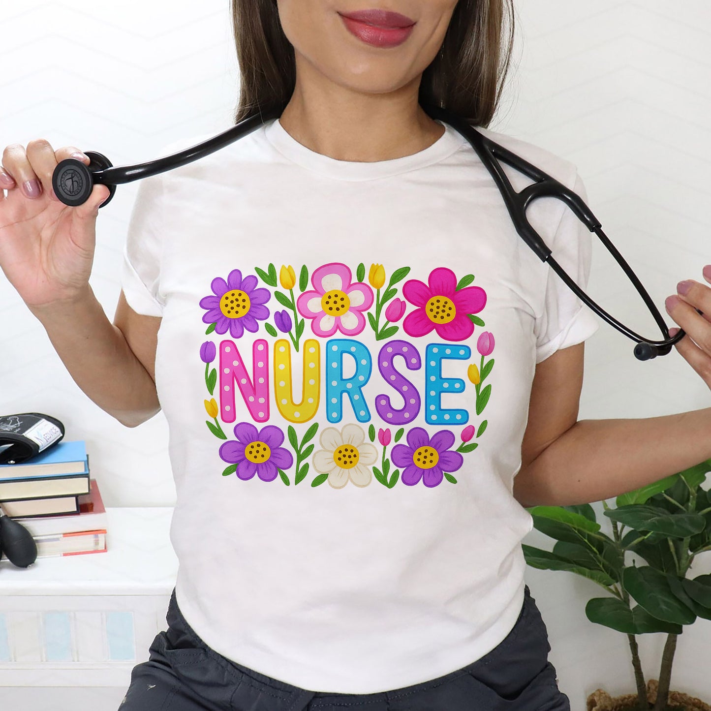 Floral Nurse T-Shirt - Gift Tees For Nurse- White- Up To 5XL