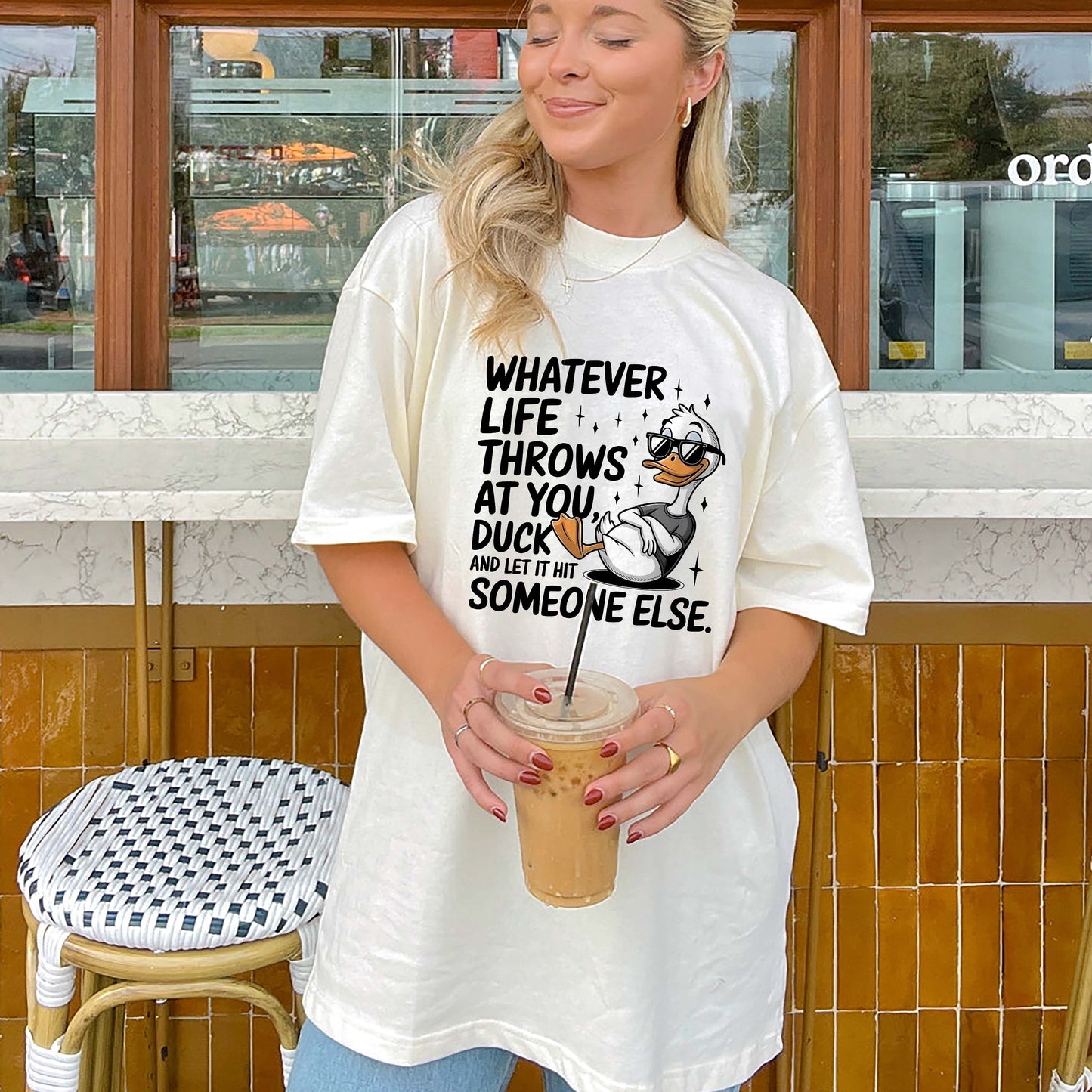 Funny Duck Shirt – Sarcastic Animal Quote Tee – Whatever Life Throws at You Duck Shirt - Natural - Up To 5XL