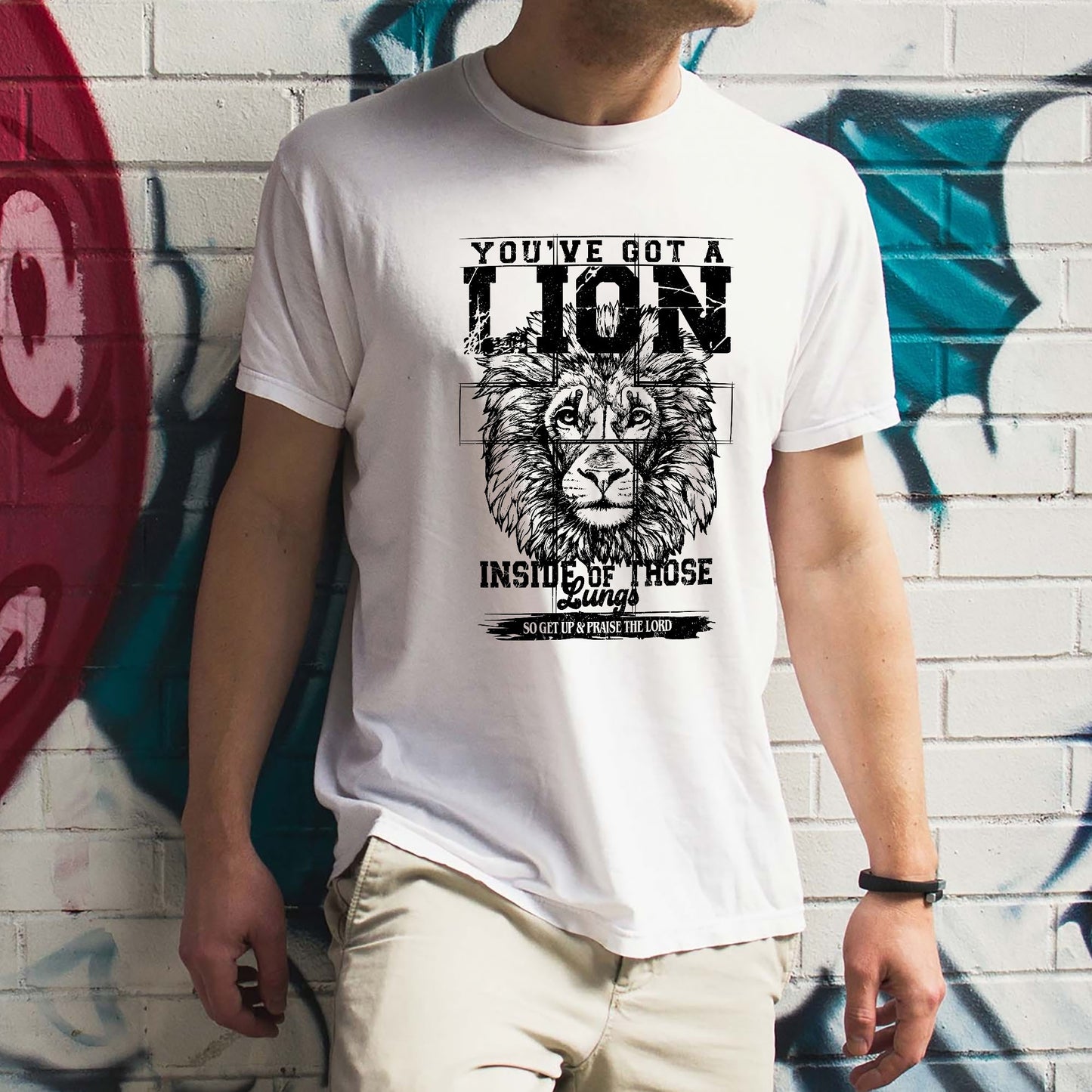 Christian Worship Shirt – You’ve Got a Lion Inside of Those Lungs – Praise the Lord Faith Tee – White – Up To 5XL