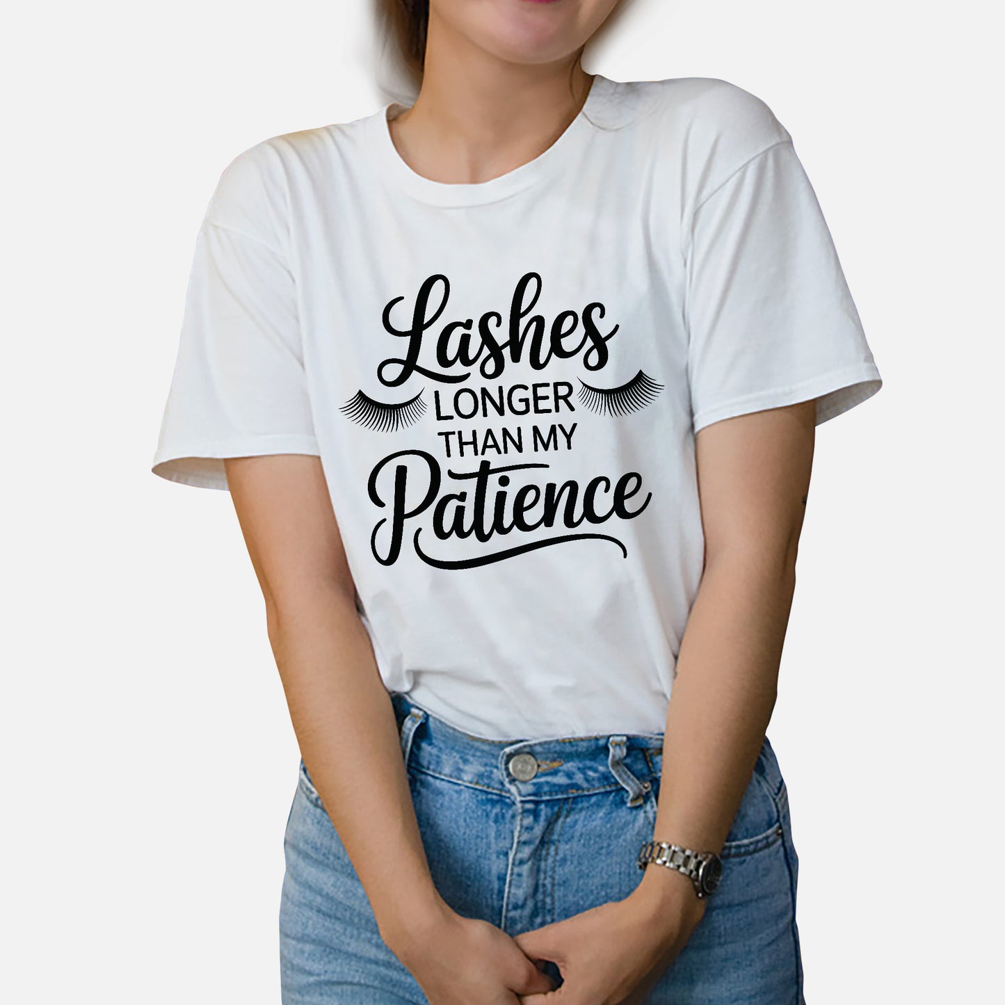 Lash Lover Shirt – Lashes Longer Than My Patience Tee – Funny Saying Shirt for Women - White - Up To 5XL