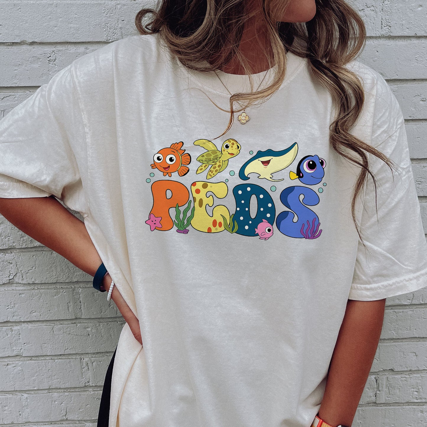 Peds Nurse – Underwater Sea Animal Design for Pediatric Nurses T-Shirt - Natural- Up To 5XL
