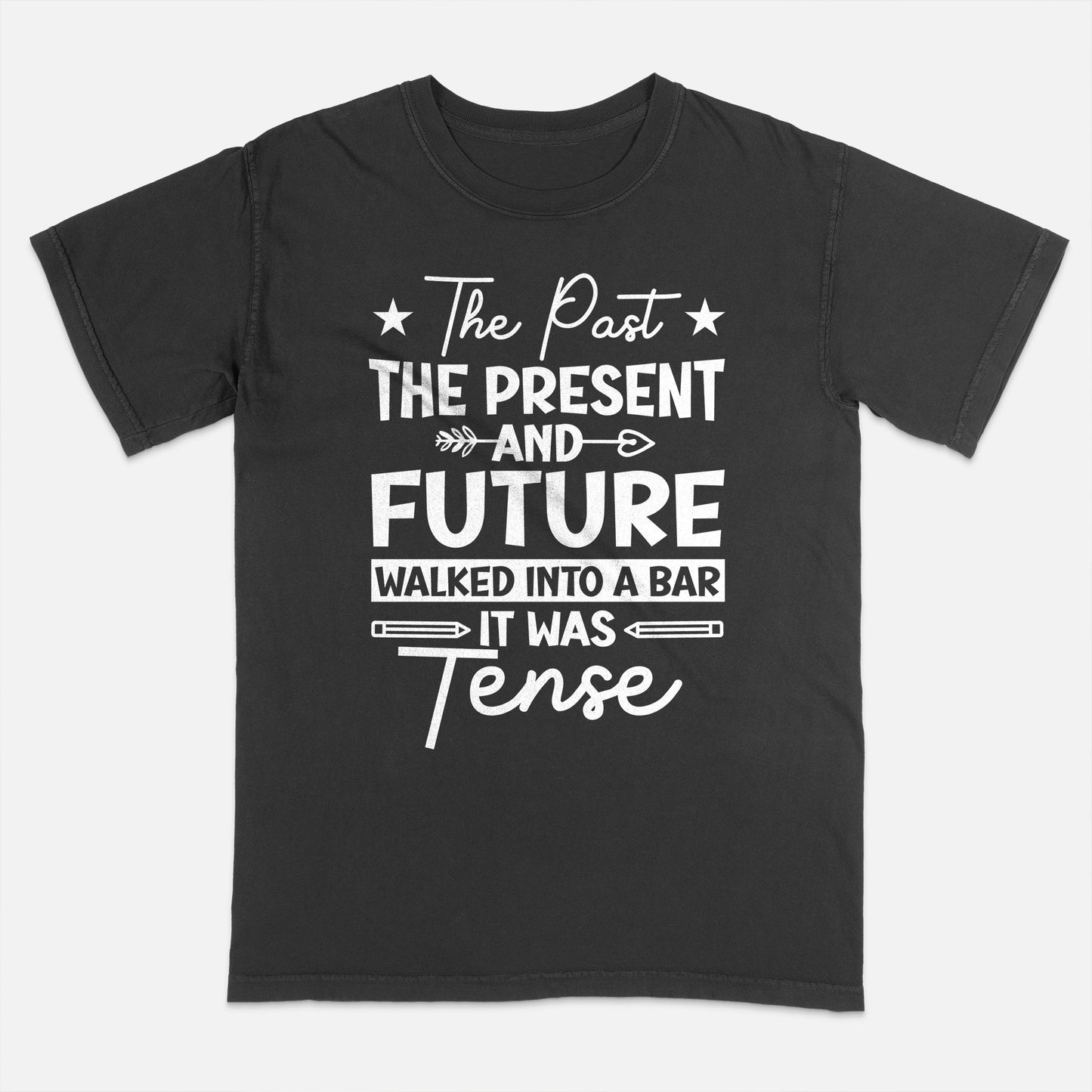 Grammar Police Shirt – The Past The Present And Future Tee – English Teacher Humor – Black – Up To 5XL