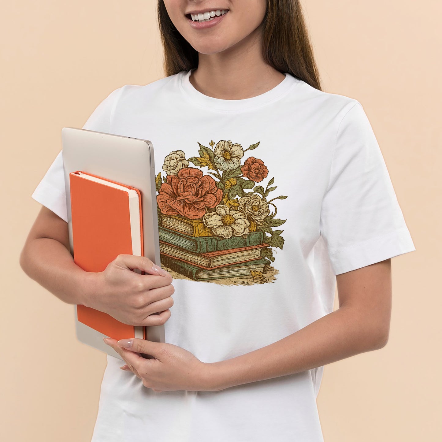Aesthetic Bookish Tee - Cute Book Flowers Shirt – Book Lover Floral Gift – White – Up To 5XL