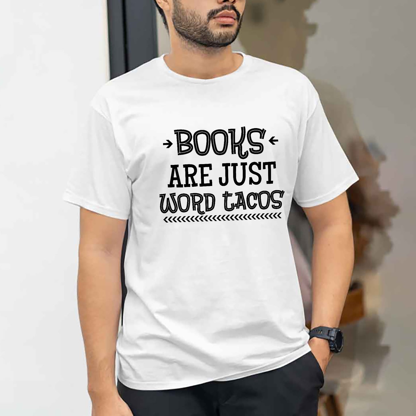 Funny Reading Shirt – Books Are Just Word Tacos Tee – Book Lover Pun Gift – White – Up To 5XL