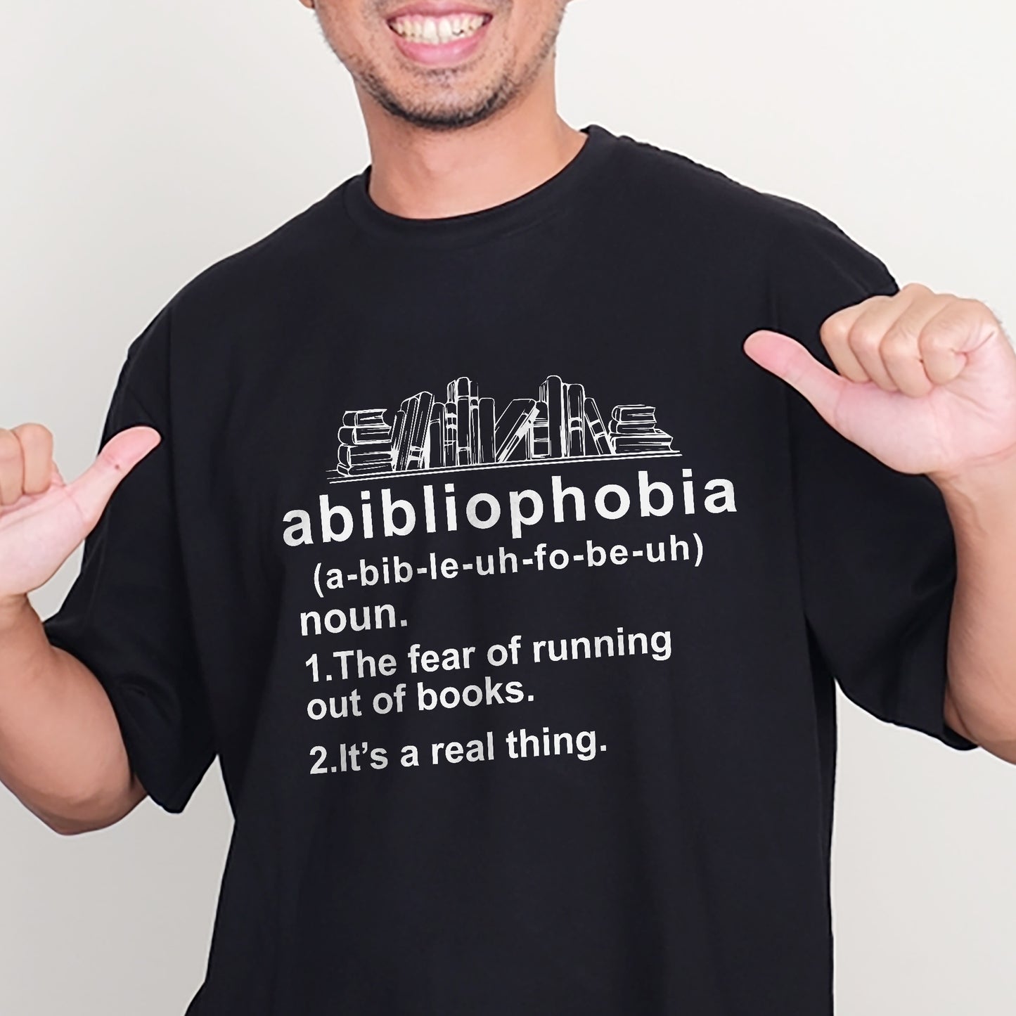 Book Lover Shirt – Funny Abibliophobia Definition Tee – Black – Up To 5XL