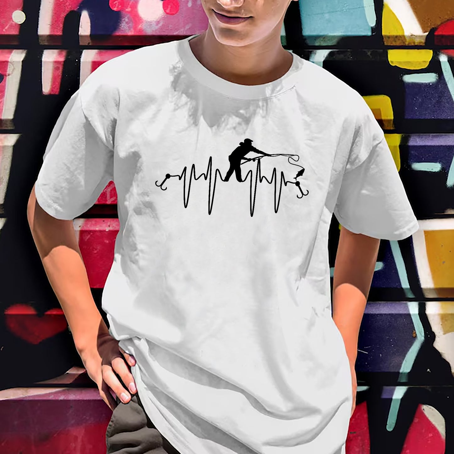 Fishing Lover Shirt – Heartbeat Fishing Tee – Minimalist Angler Graphic Shirt – White – Up To 5XL