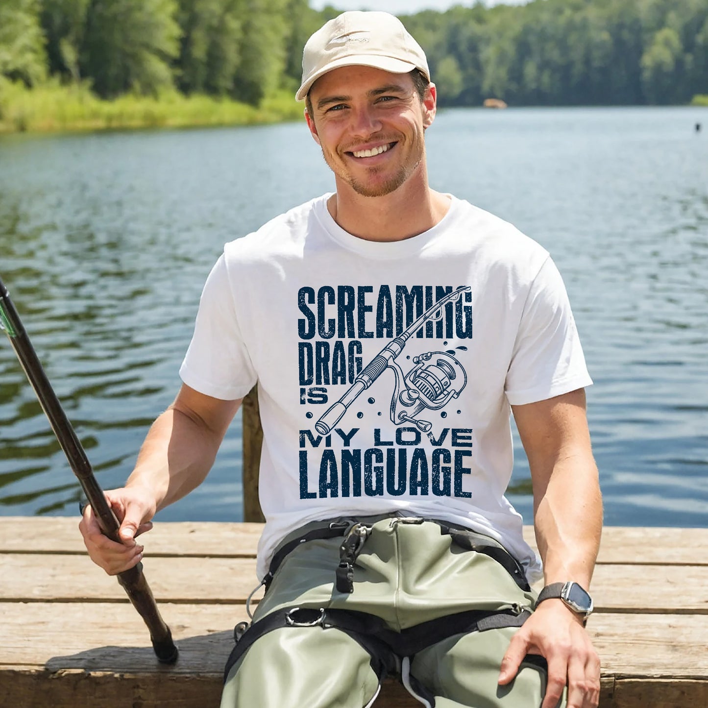 Funny Angler Shirt – Screaming Drag Is My Love Language Tee – Fishing Gift for Fishermen – White – Up To 5XL