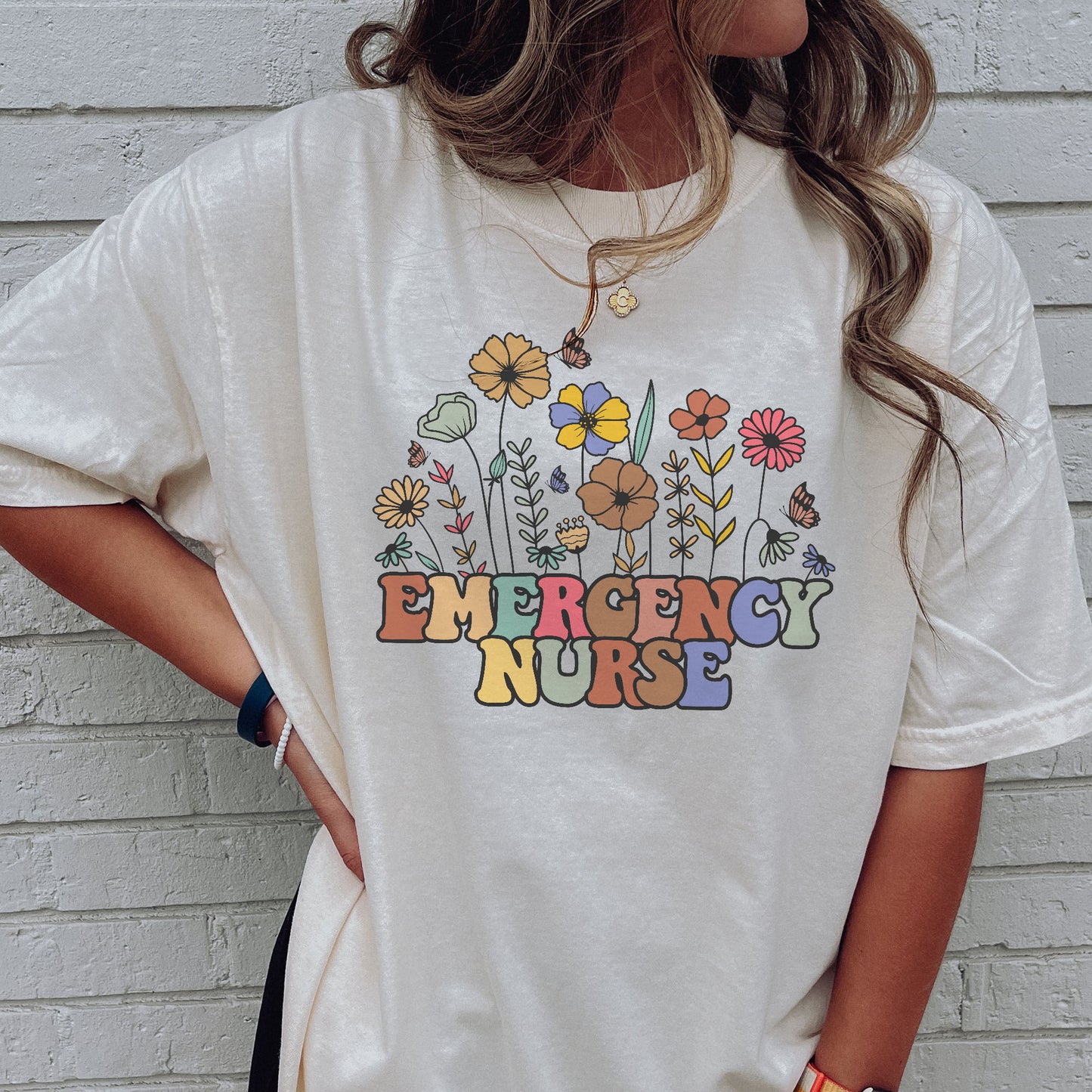 Funny Shirt For ER Nurse - Vintage Floral Emergency Nurse Tee - Natural- Up To 5XL