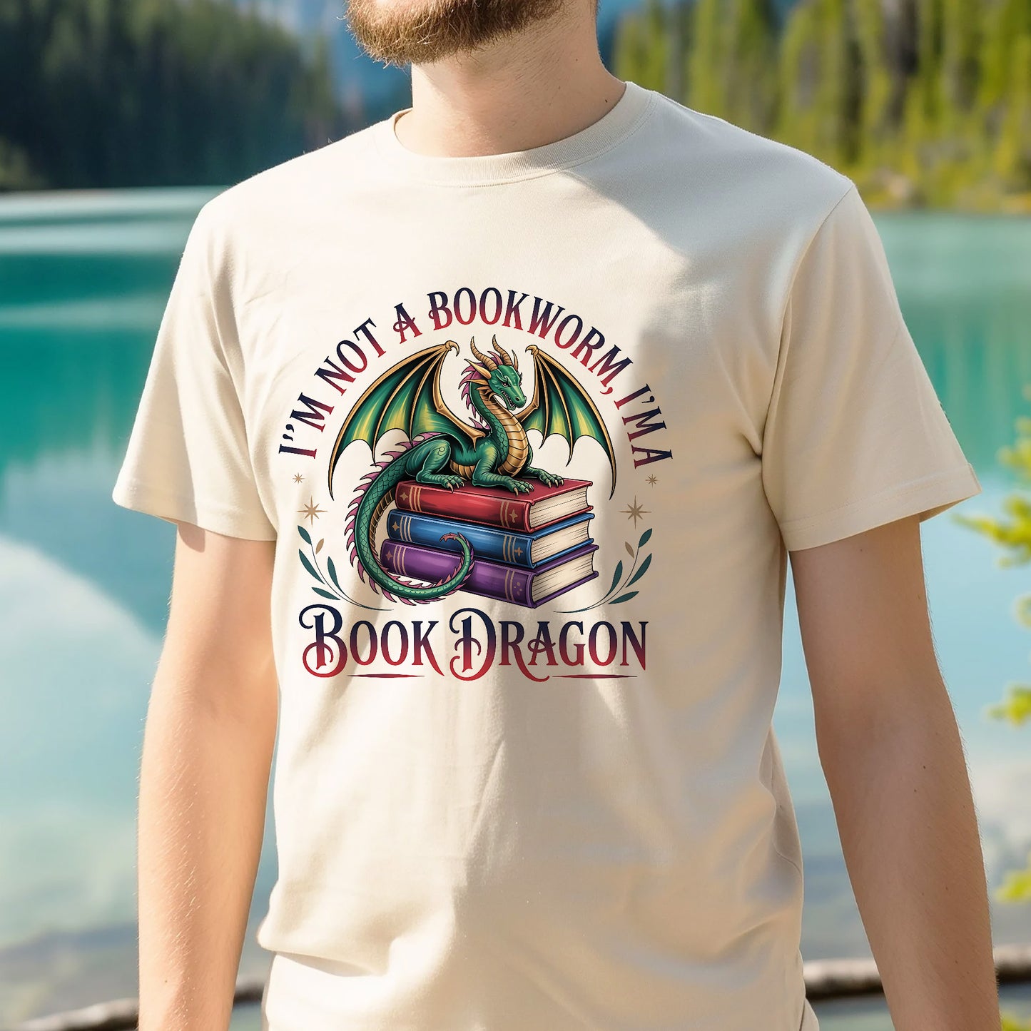 Reading Humor Shirt – I'm Not a Bookworm I'm a Book Dragon – Funny Book Lover Gift – Natural – Up To 5XL