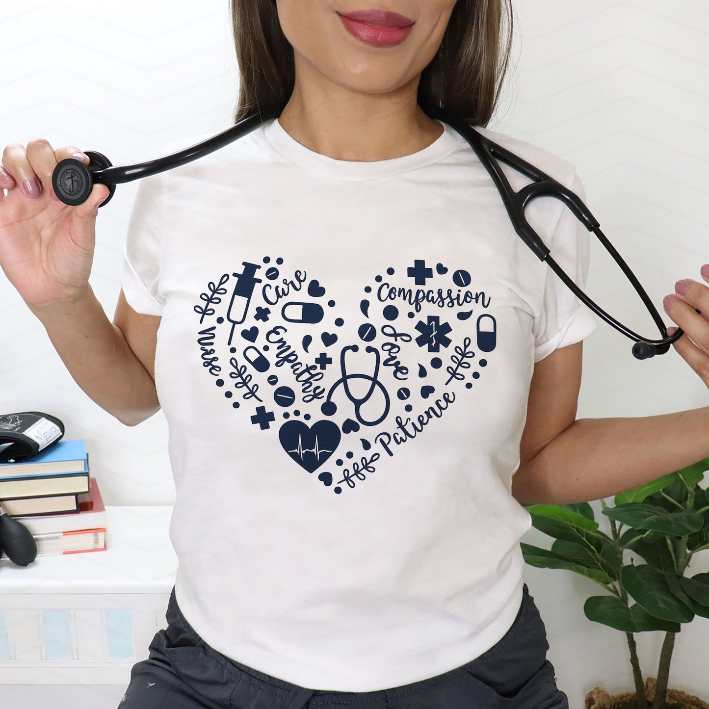 Nurse Heart – Caring, Empathy, Love, Compassion, Patience T-Shirt - Gift Tees for Nurse - White- Up To 5XL