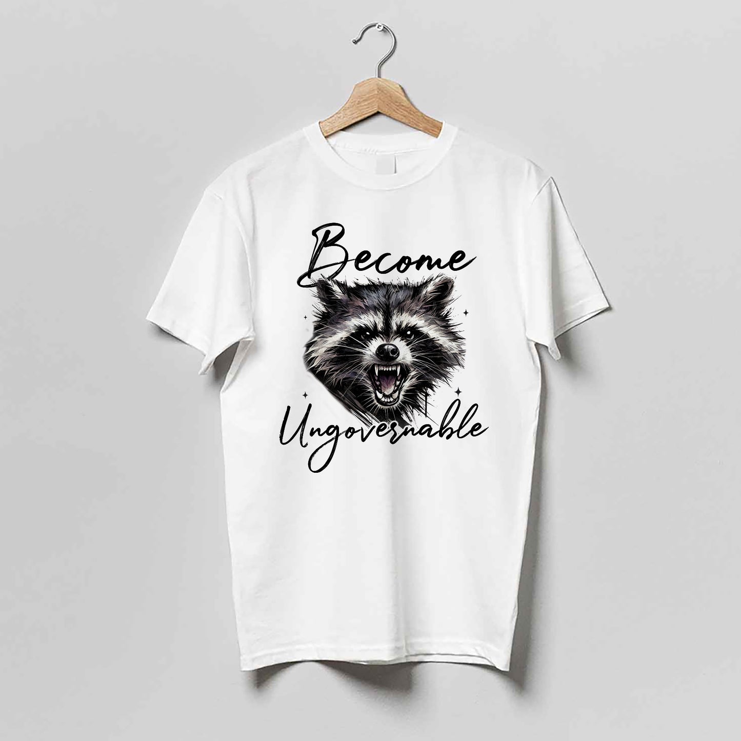 Funny Raccoon Shirt – Become Ungovernable – Chaotic Trash Panda Meme Tee – White– Up To 5XL