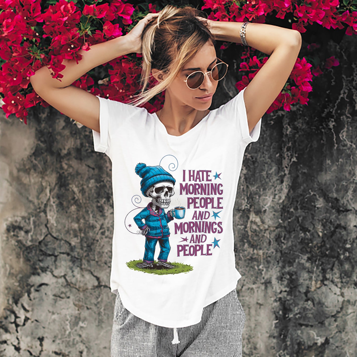 I Hate Mornings Shirt – Sarcastic Skeleton Tee – Funny Antisocial Shirt For Work - White - Up To 5XL