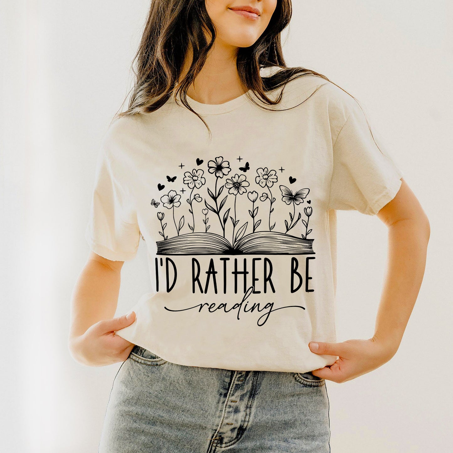 Vintage Bookish Shirt – I'd Rather Be Reading Floral Book Lover Tee – Natural – Up To 5XL