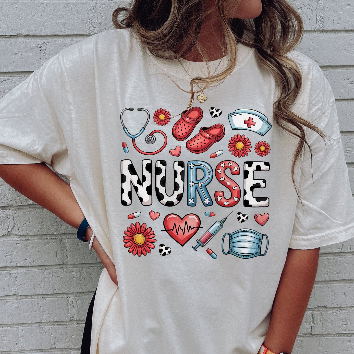 Cute Icon Nurse Shirt – Nursing Graphic Tee Gift For Nursing - Natural - Up To 5XL