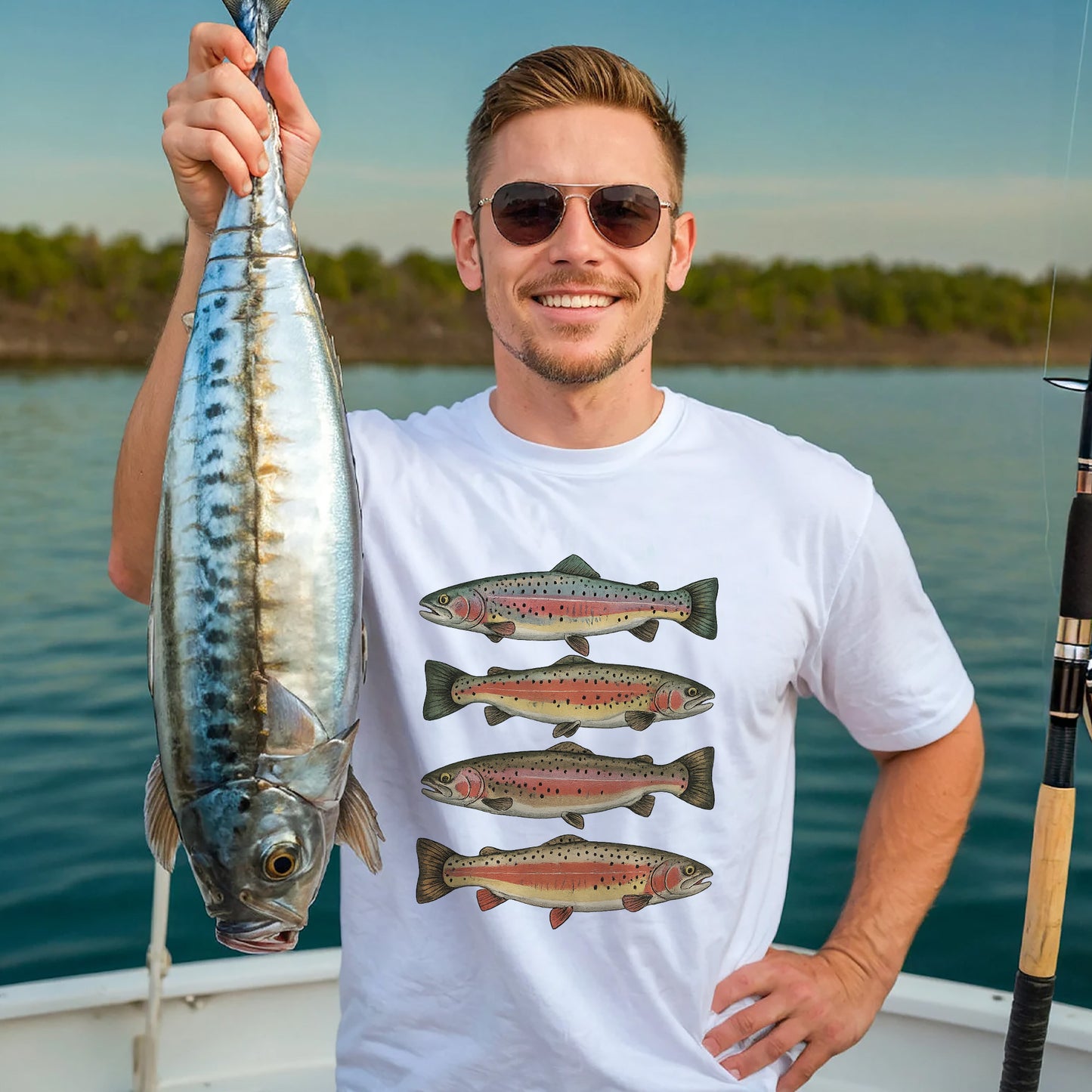 Outdoor Trout Fishing Shirt – Freshwater Angler Graphic Shirt – White – Up To 5XL