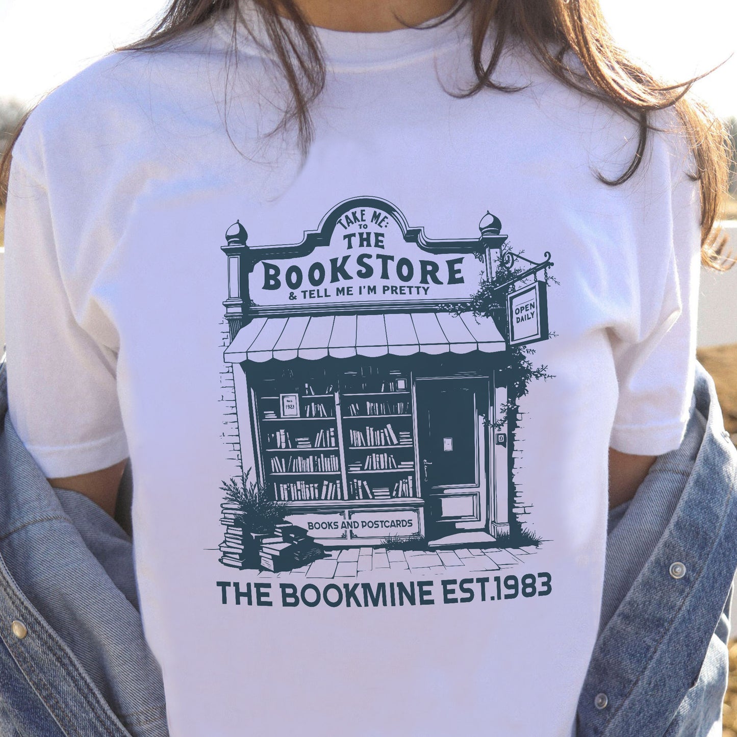 Book Lover Shirt – Take Me To The Bookstore & Tell Me I'm Pretty Tee – The Bookmine Est. 1983 – White – Up To 5XL
