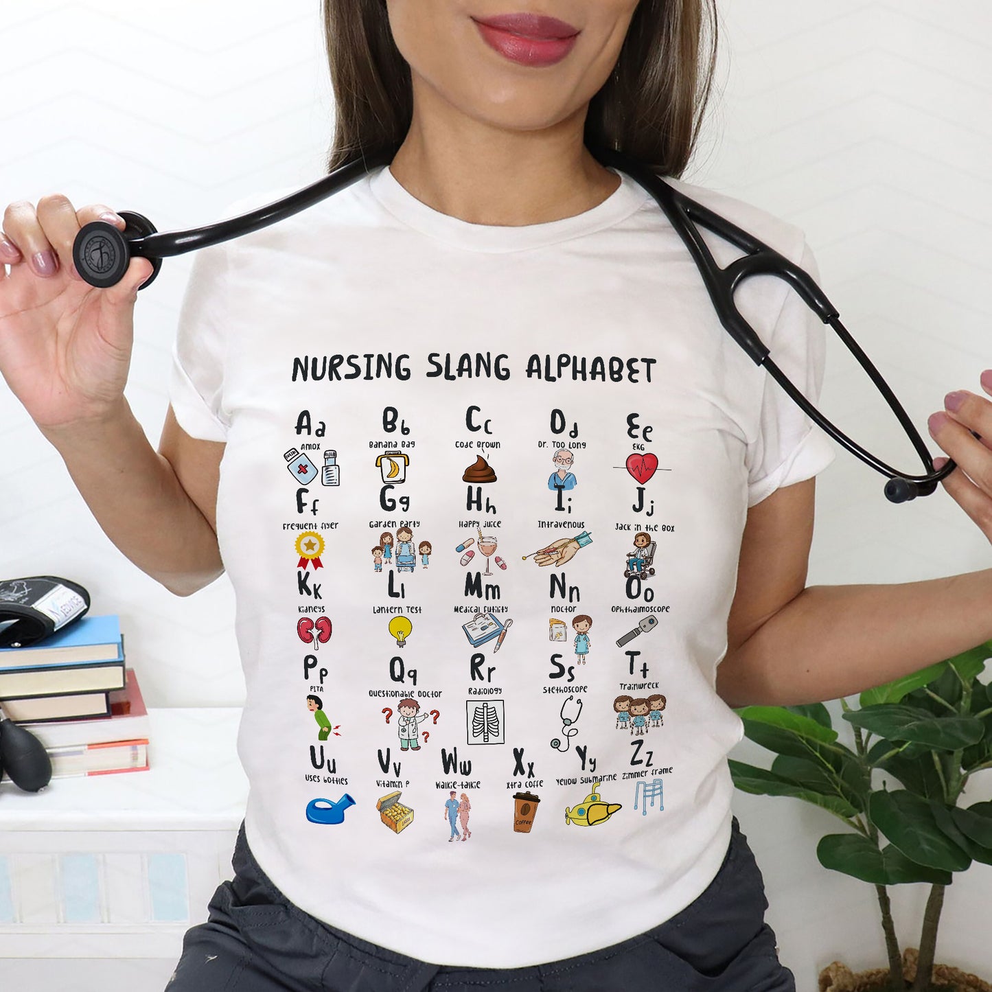 Nurse Shirt – Nursing Slang Alphabet Tee – Funny Gift Shirt for RN - White - Up To 5XL