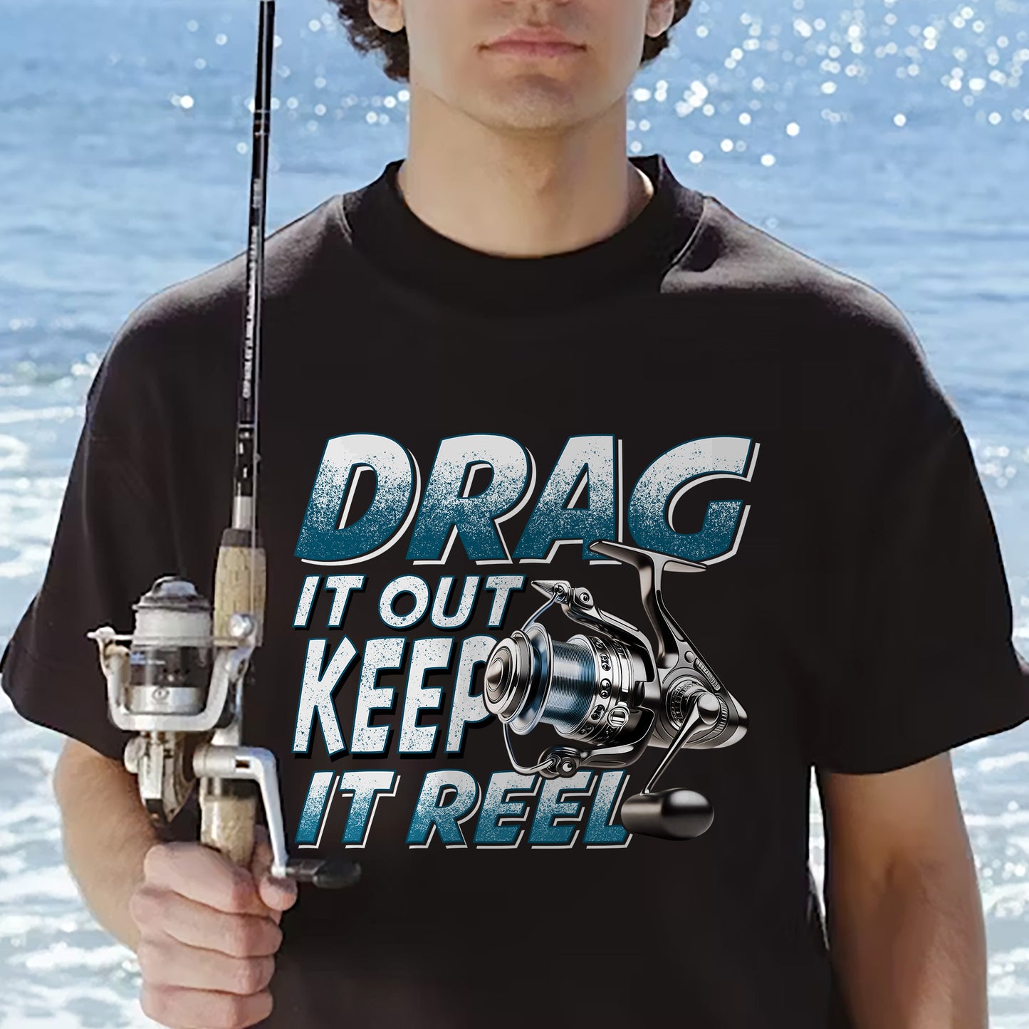 Fishing Pun Shirt – Drag It Out Keep It Reel Tee – Funny Angler Gift for Fishermen – Black – Up To 5XL