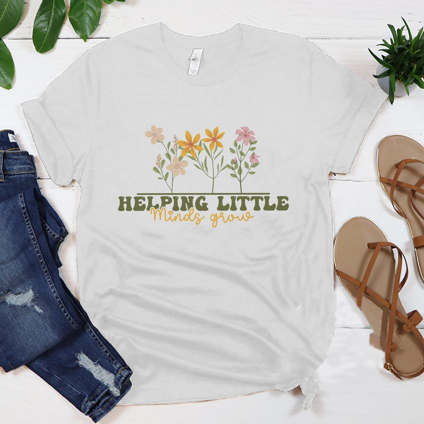Helping Little Minds Grow T-Shirt - Funny Shirt For Teacher - White- Up To 5XL