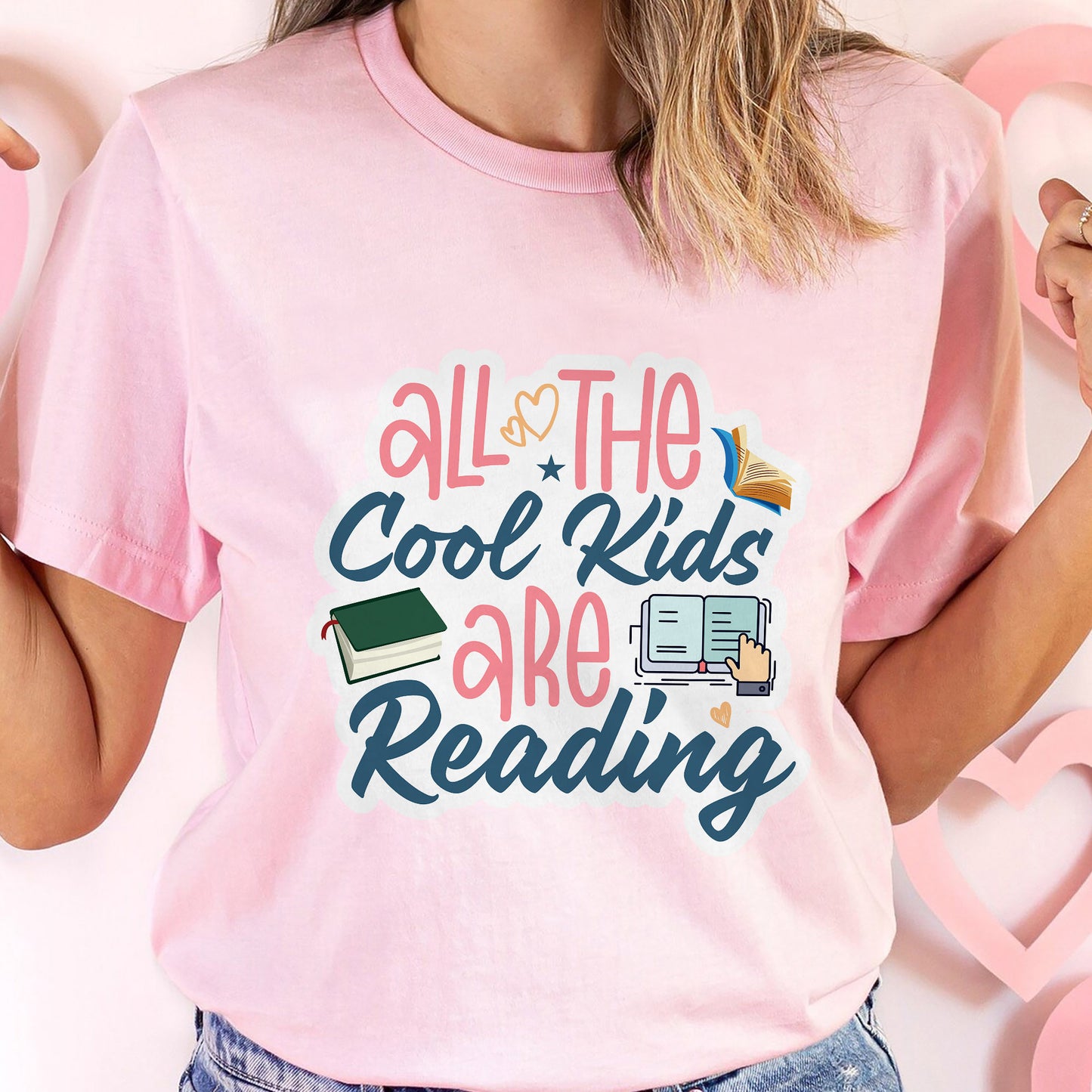 Funny Book Nerd Tee – All The Cool Kids Are Reading Shirt – Pink – Up To 5XL