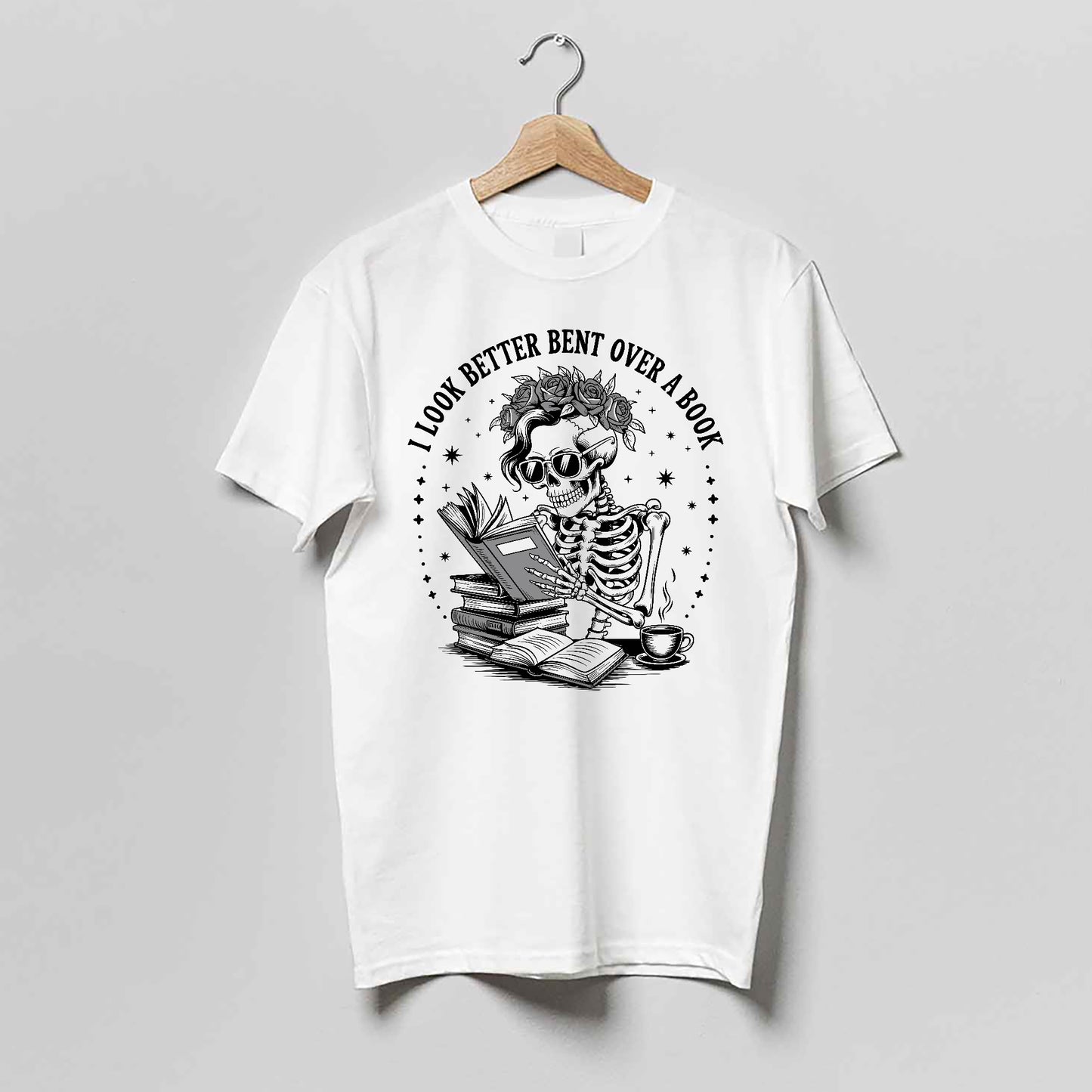 Funny Book Lover Shirt – I Look Better Bent Over a Book – Nerdy Reading Quote Tee – White – Up To 5XL