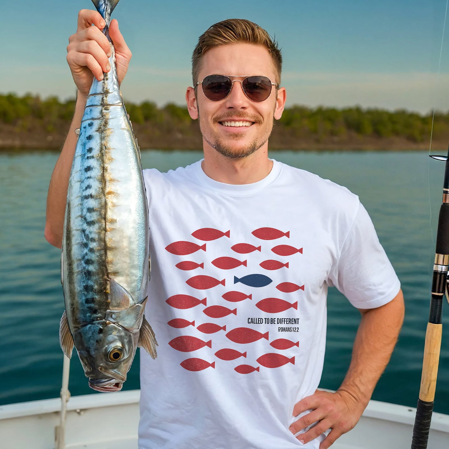 Called To Be Different Shirt – Romans 12:2 Christian Fish Tee – Faith-Based Apparel – White – Up To 5XL