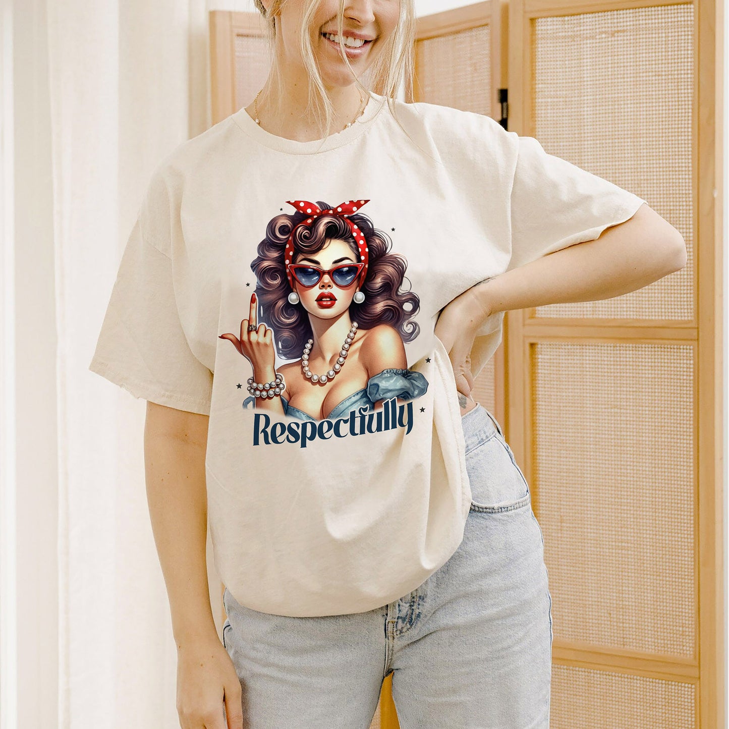 Respectfully Middle Finger T-Shirt – Funny Women Sarcastic Tee - White - Up To 5XL